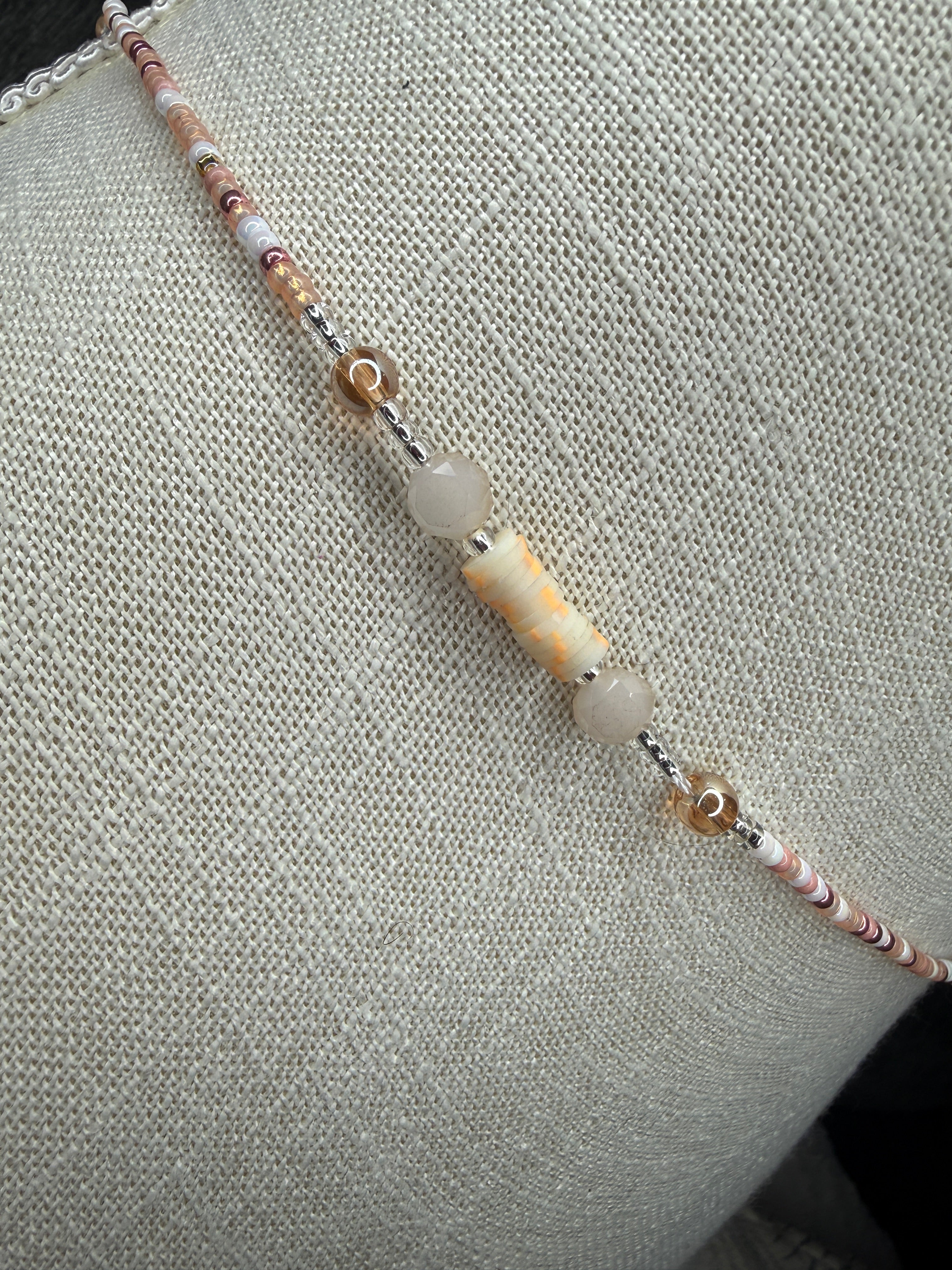 Pink Peach White Gold Seadbead Waistbeads and Glow in the Dark Disk
