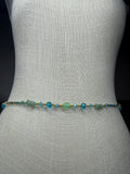 Blue Gold Seadbead Waistbeads with Authentic Fluorite Crystals Flower Accent Beads