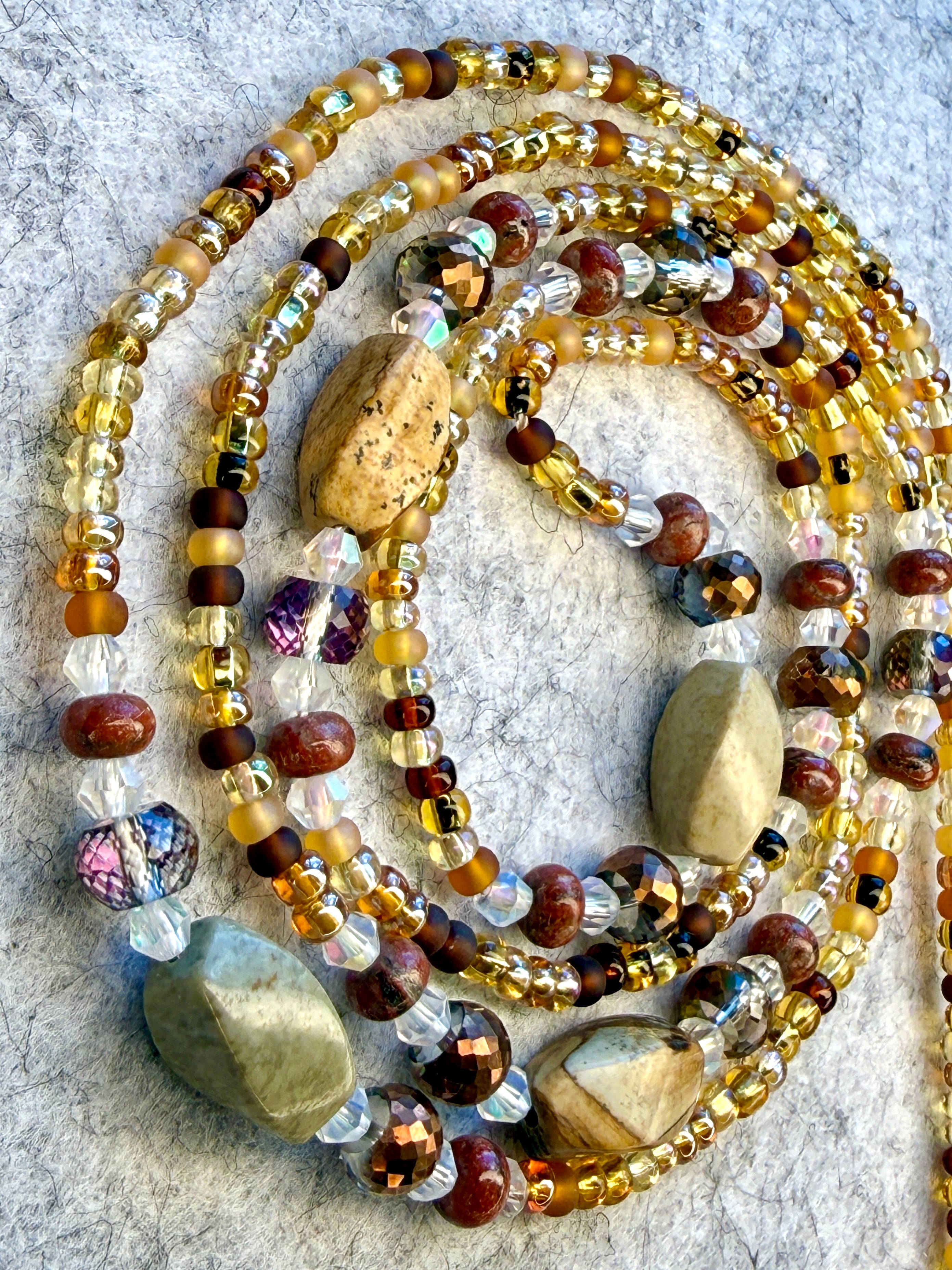 Earth Tone Gold Brown Waistbeads with Quartz Stones