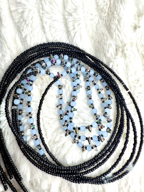 Black Blue Silver Seadbead Waistbeads on Wire