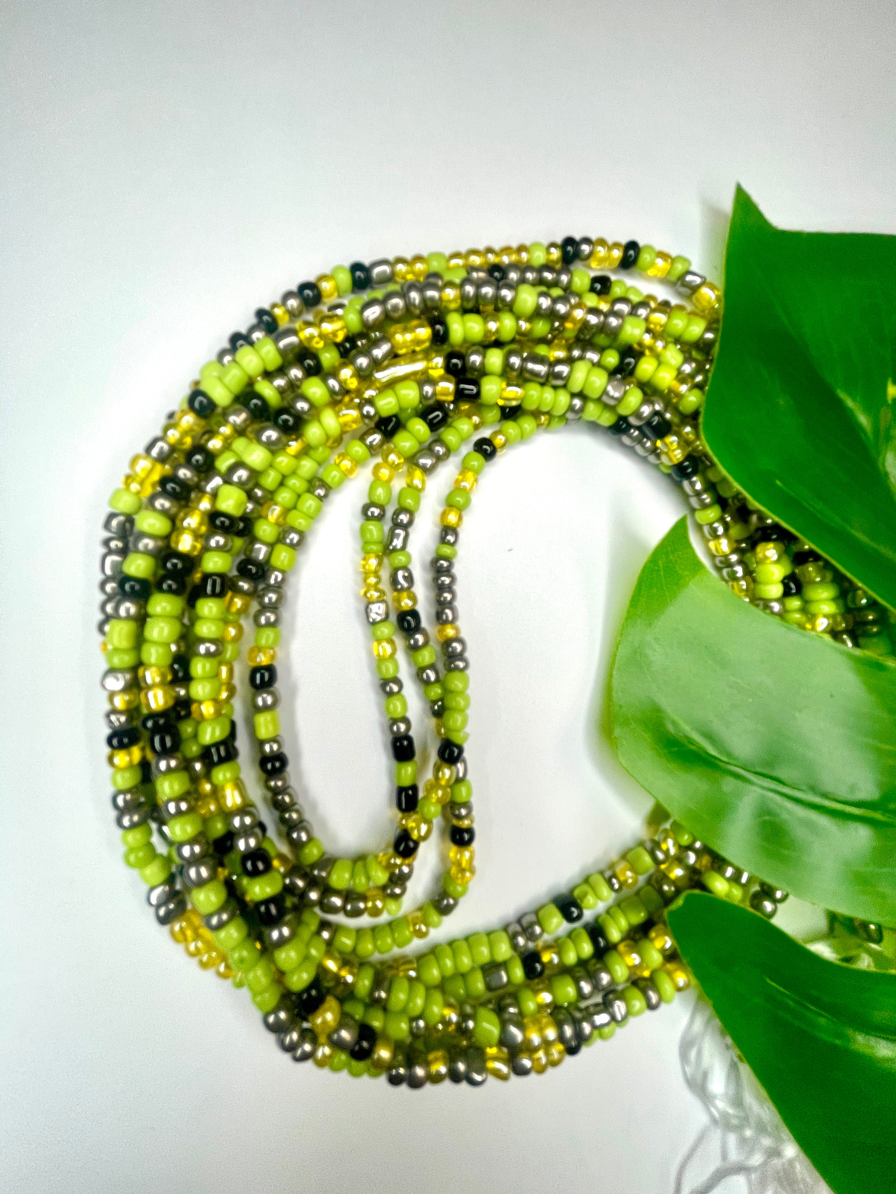 Green Yellow Silver Black Seadbead Waistbeads (11)