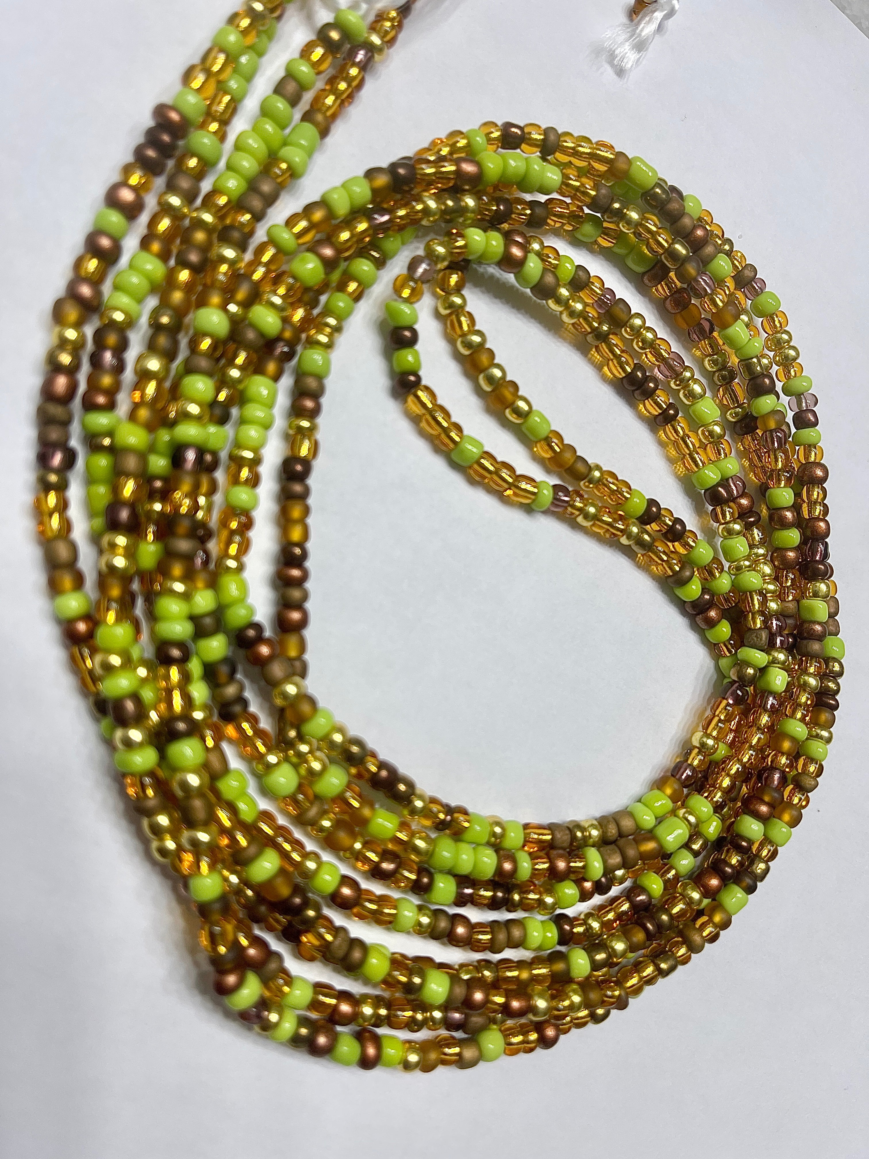 Green Gold Bronze Brown Seadbead Waistbeads (Cash Out)