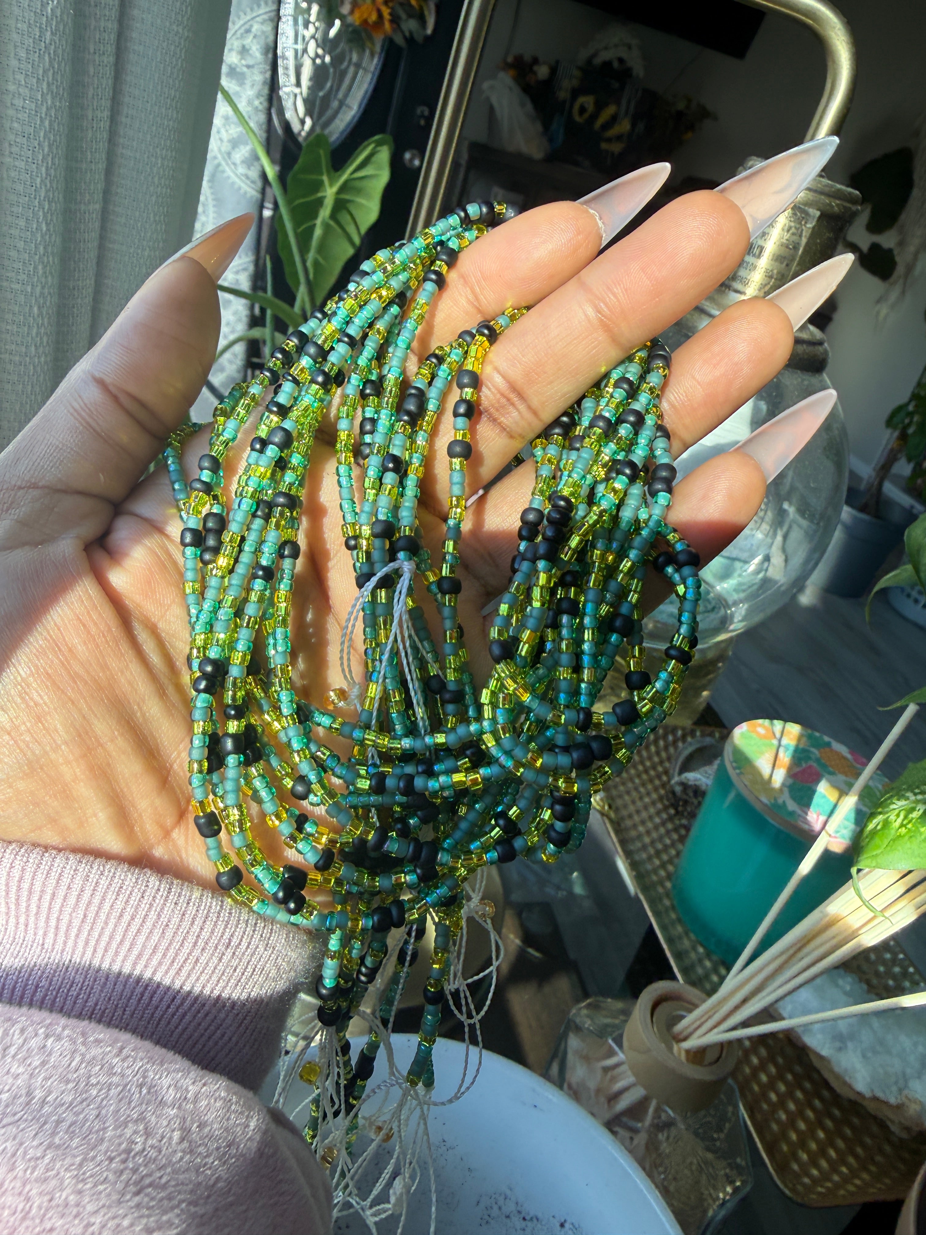 Green Yellow Black Earth Tone Neutral Seadbead Waistbeads (Wealth)