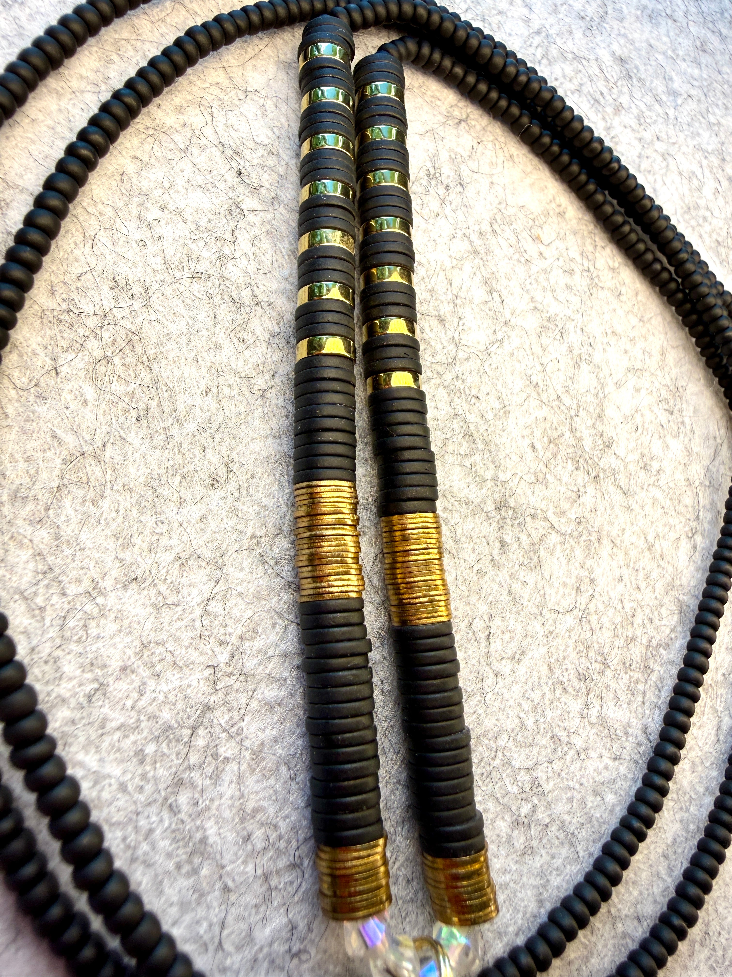 Black Gold Disk Waistbeads with Ankh Charm
