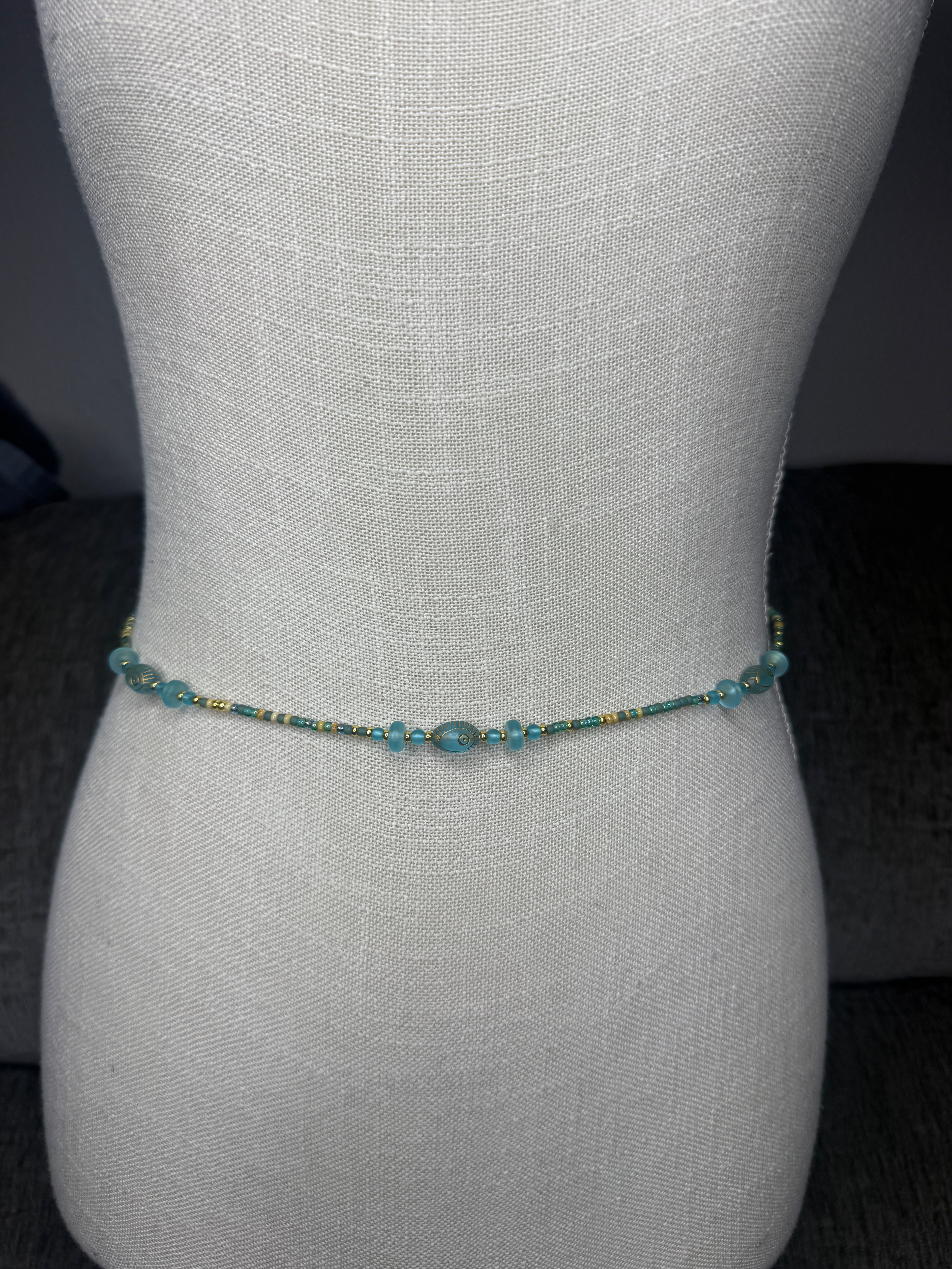 Turquoise Tan Seadbead Waistbeads with Accent Beads