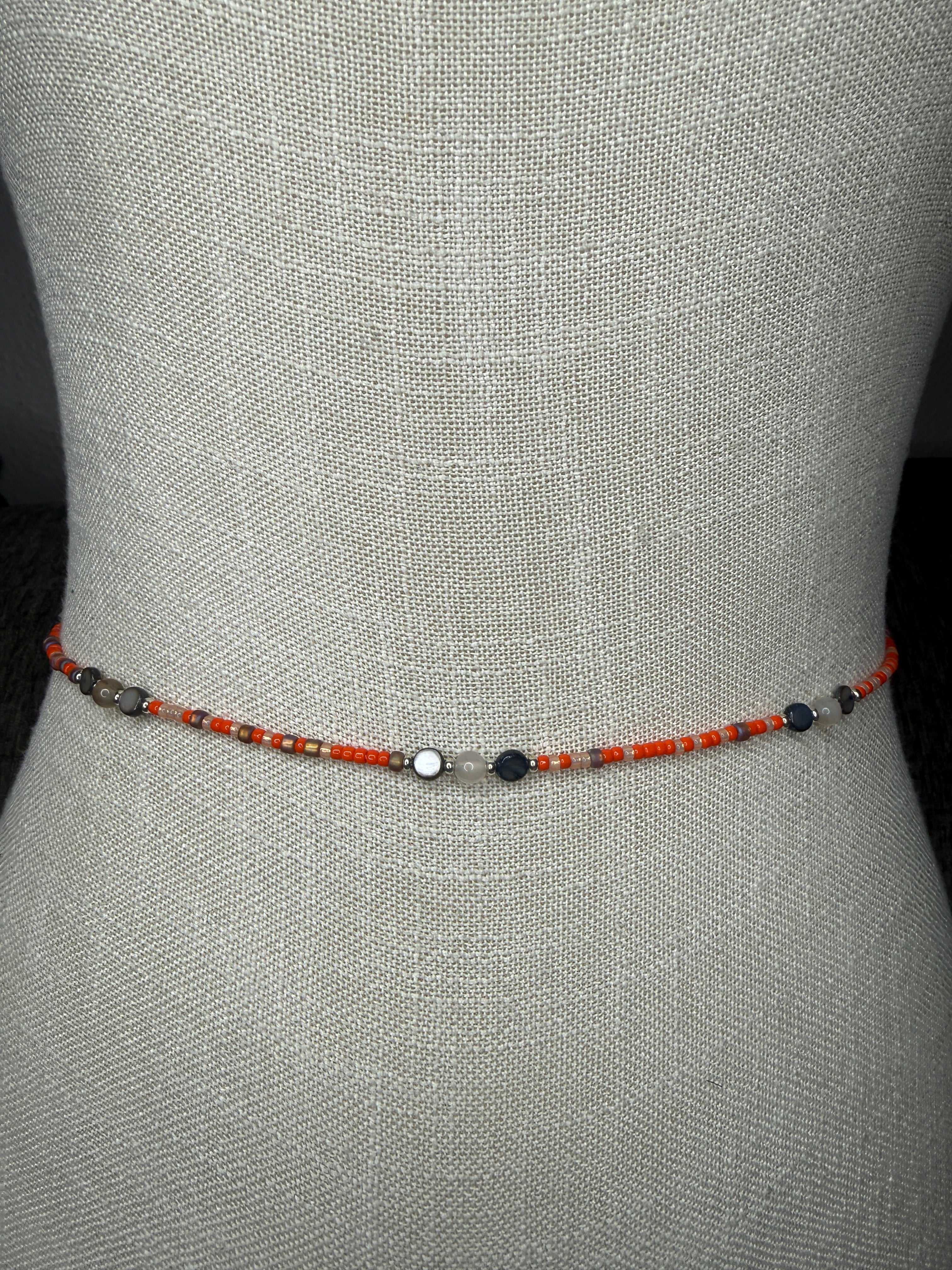 Orange Peach Tan Seadbead Waistbeads with Agate Crystals and Natural Shell Beads
