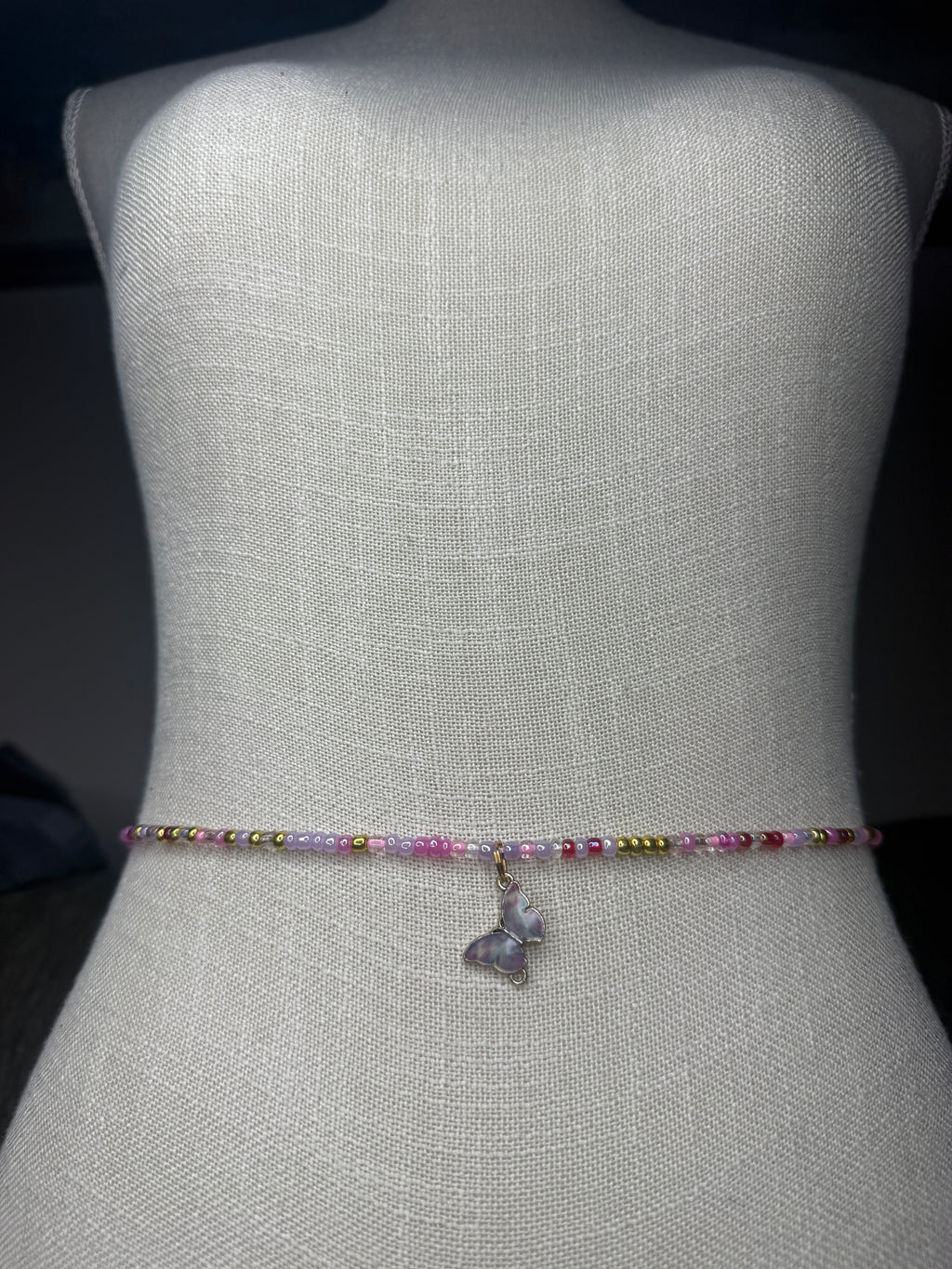 Pink Purple Gold Seadbead Waistbeads with Butterfly Charm
