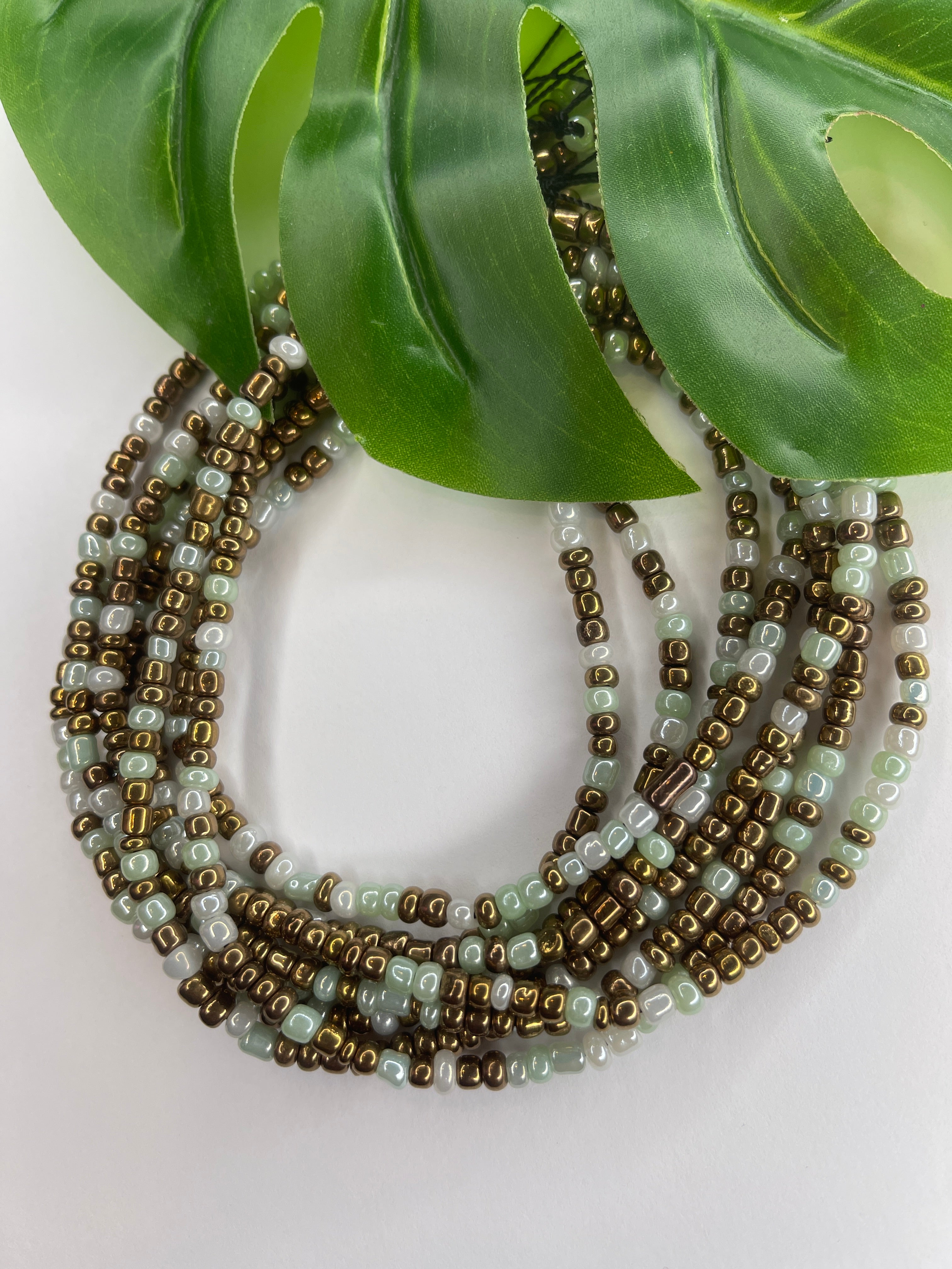 Mint Green Bronze Cream Seadbead Waistbeads (Grace)