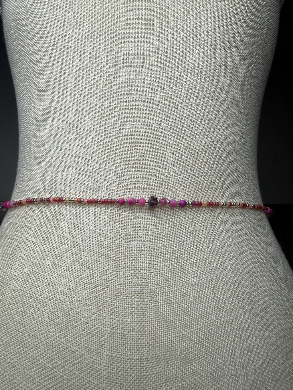 Pink Peach Silver Seadbead Waistbeads with Crystal Rounds