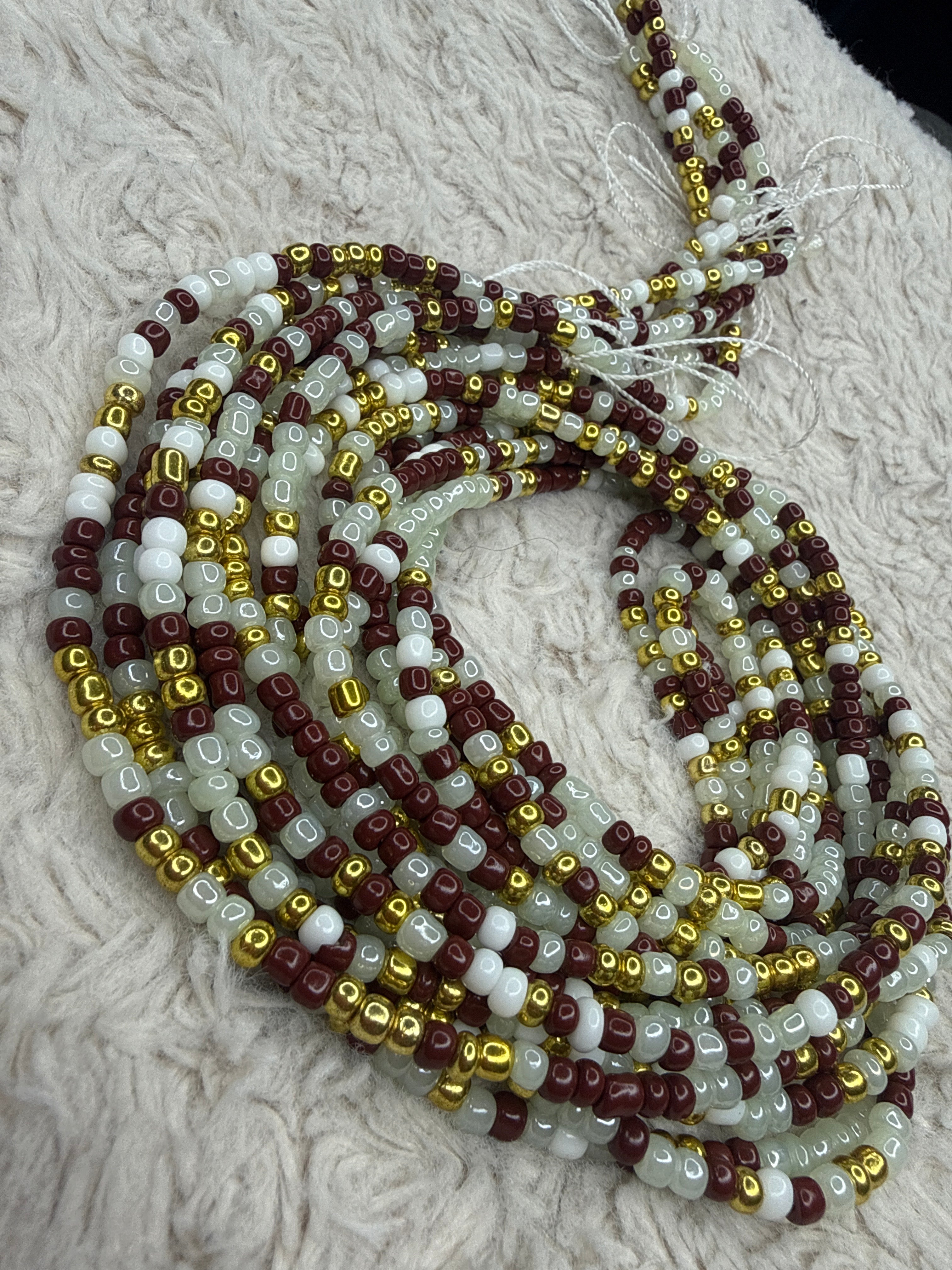 Mint Green Brown White Gold Seadbead Waistbeads