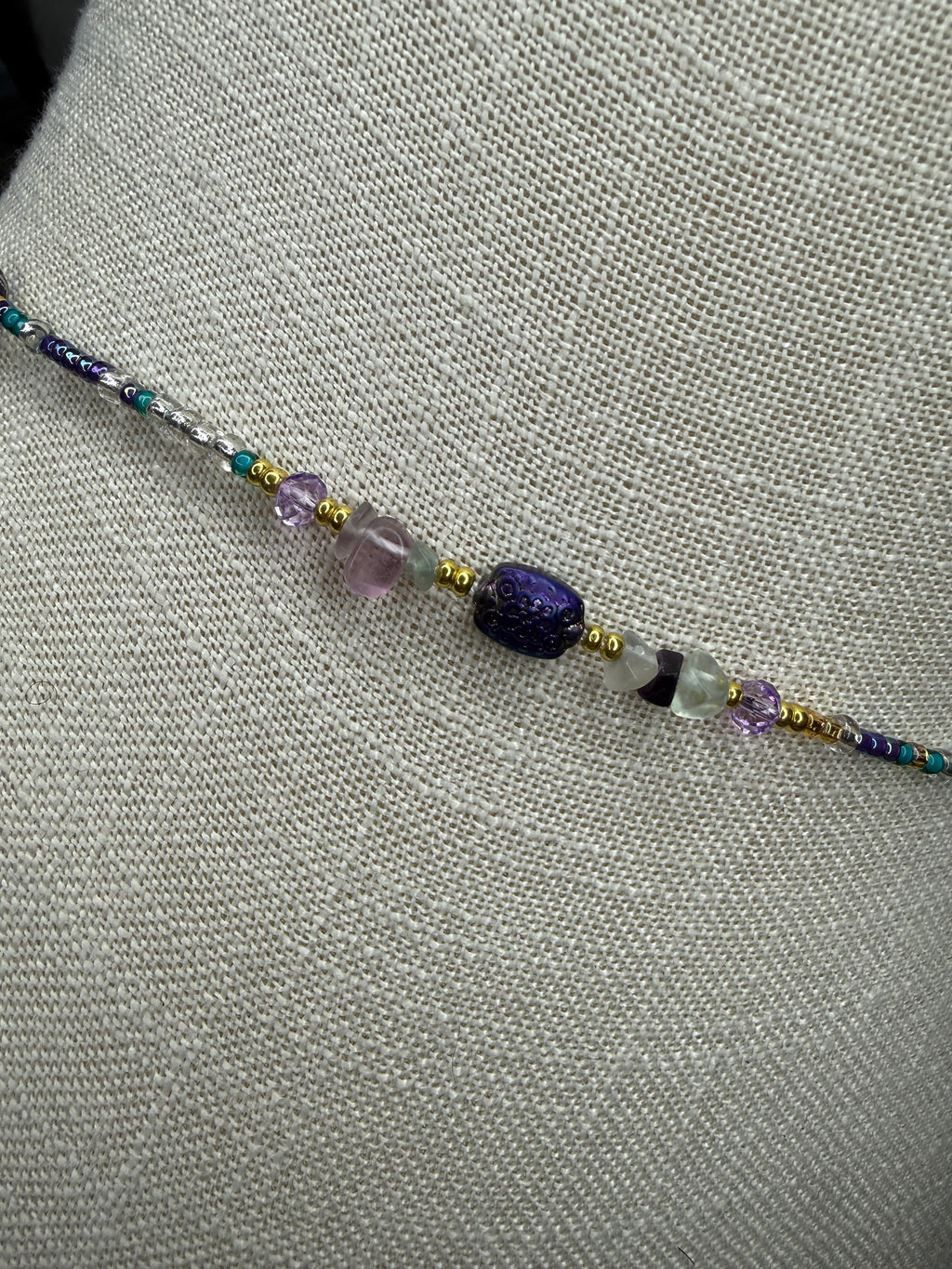 Purple Teal Seadbead Waistbeads with Authentic Fluorite Crystals