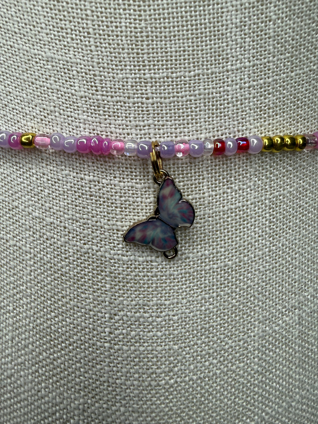 Pink Purple Gold Seadbead Waistbeads with Butterfly Charm
