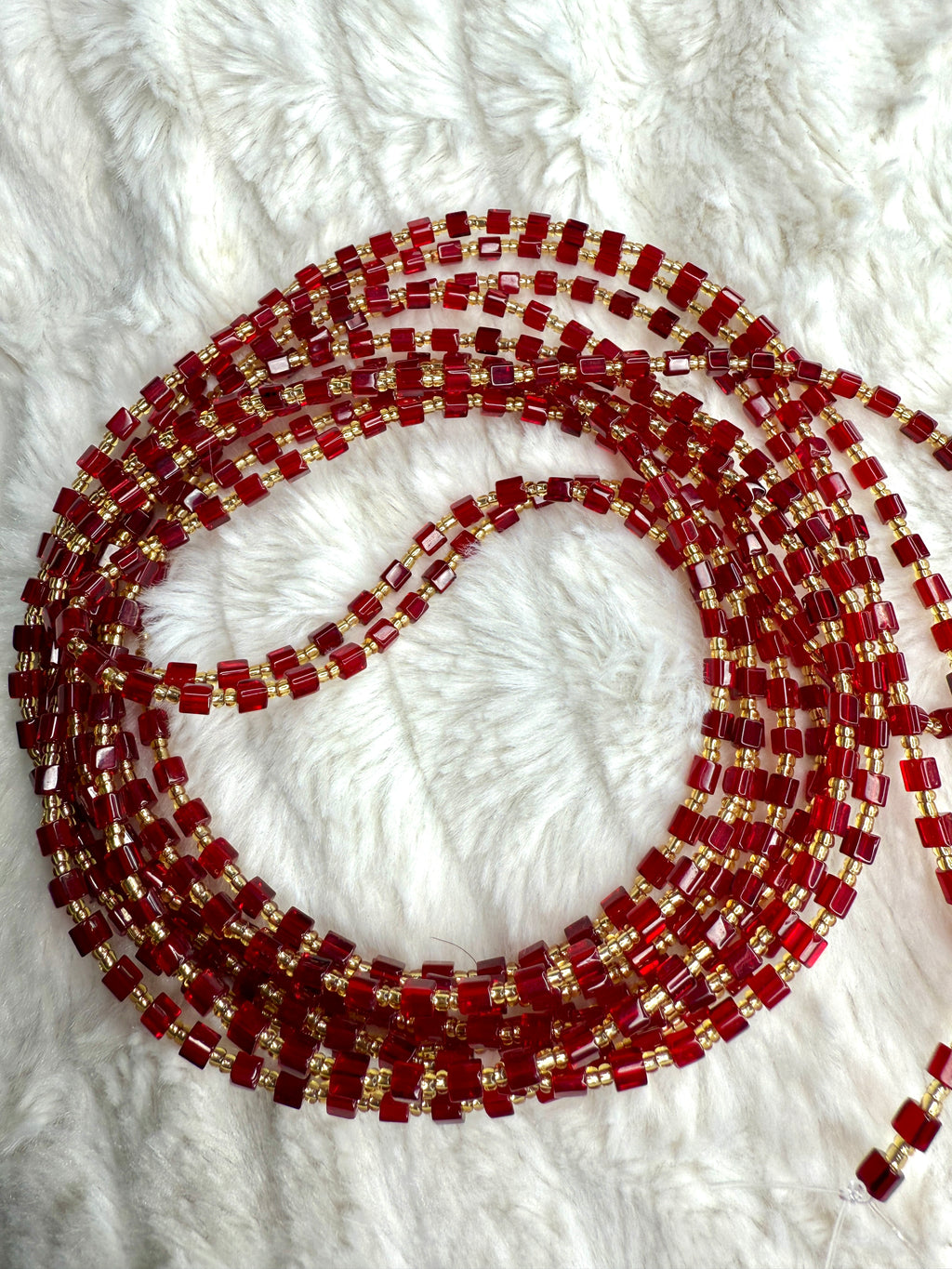 Burgundy Ruby Gold Seadbead Waistbeads on Wire