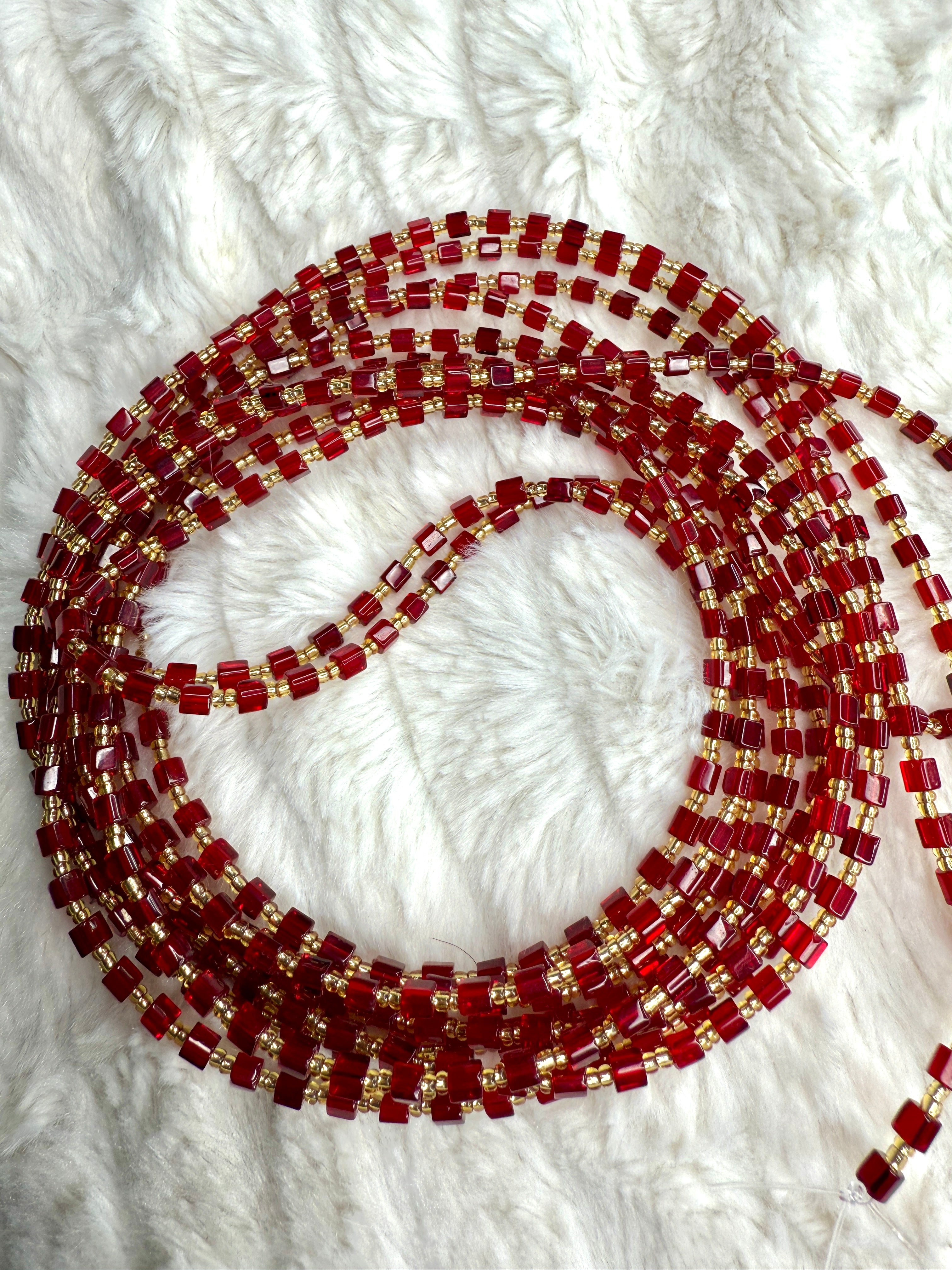 Burgundy Ruby Gold Seadbead Waistbeads on Wire