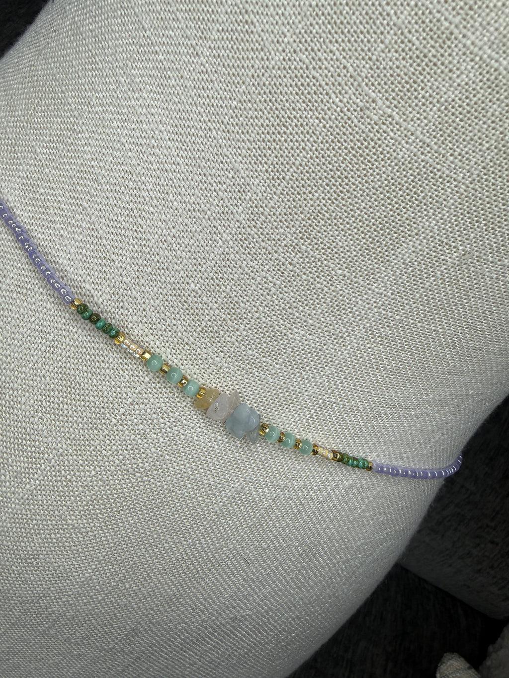 Purple Green Seadbead Waistbeads with Morganite Crystals on Wire