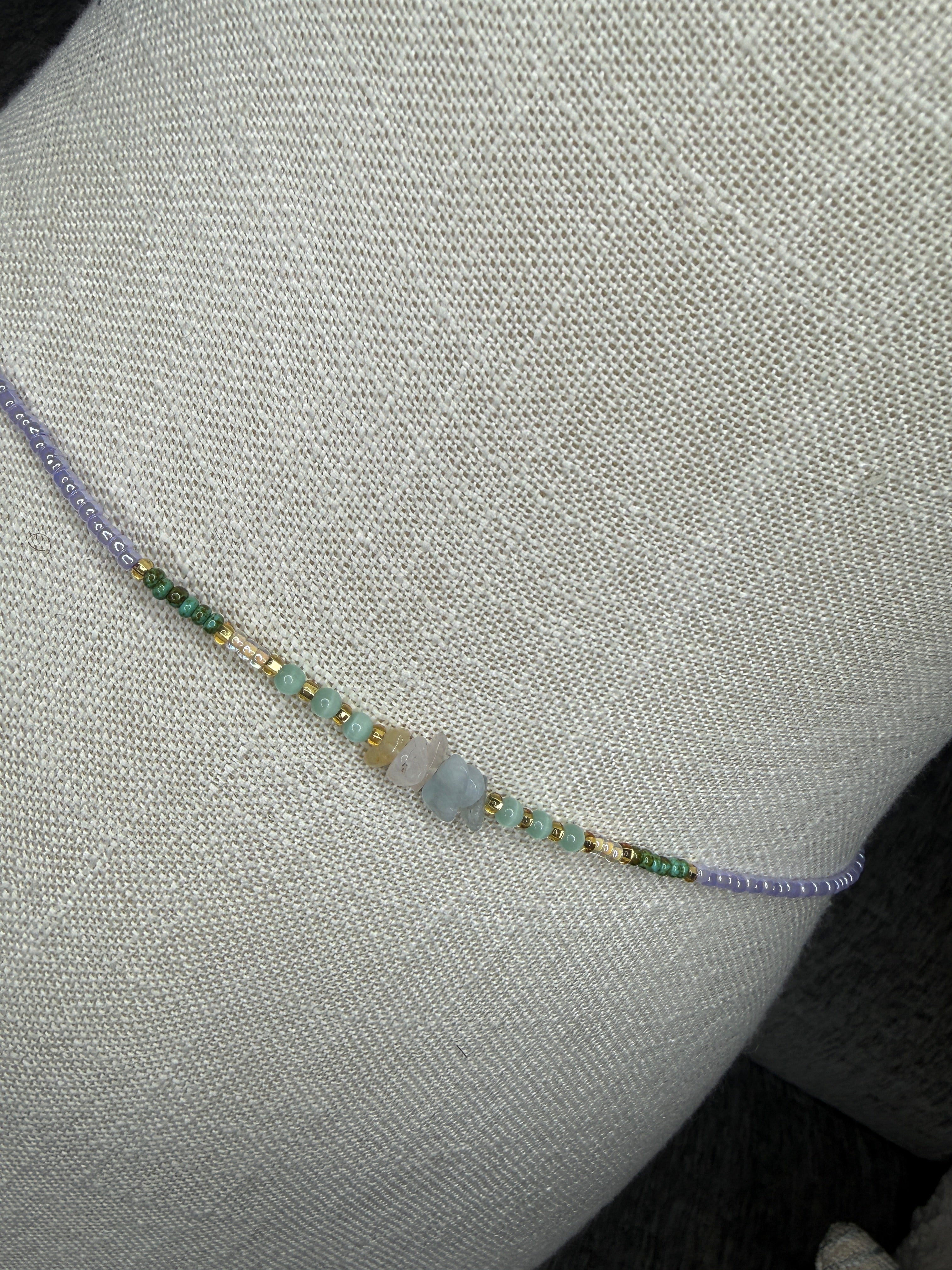 Purple Green Seadbead Waistbeads with Morganite Crystals on Wire