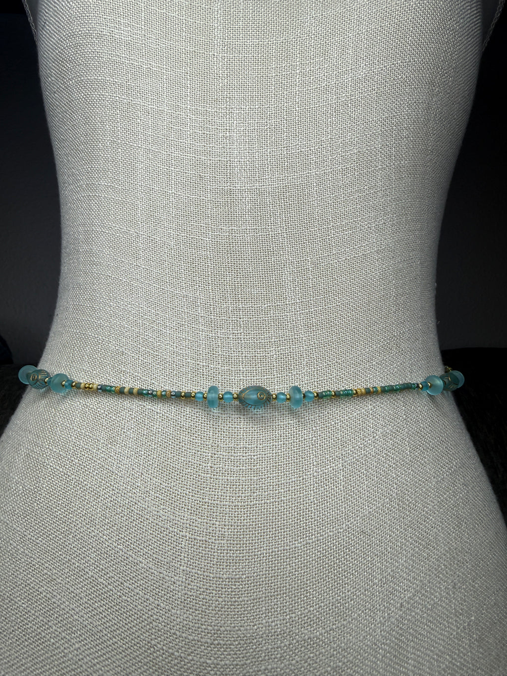 Turquoise Tan Seadbead Waistbeads with Accent Beads