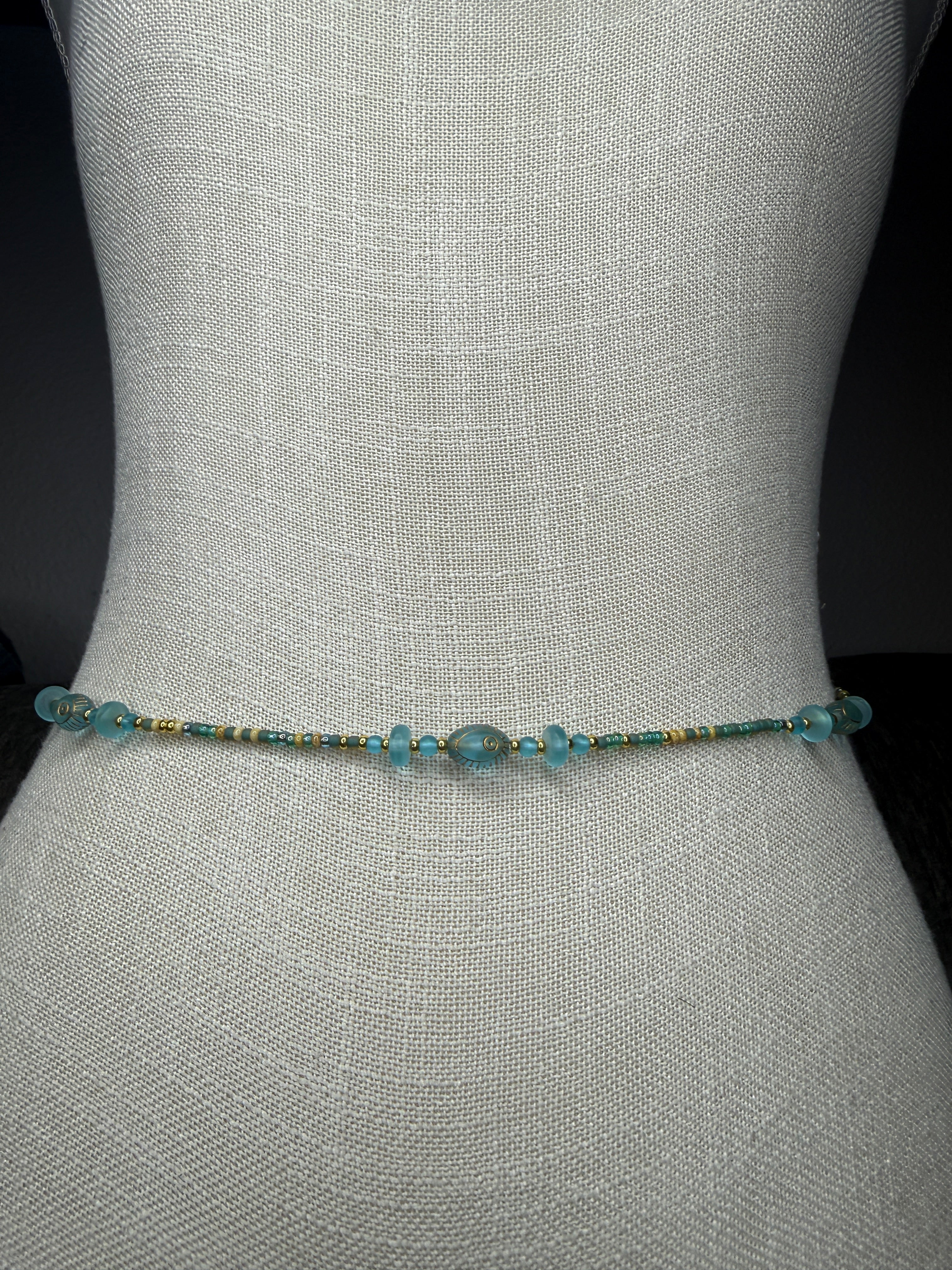 Turquoise Tan Seadbead Waistbeads with Accent Beads