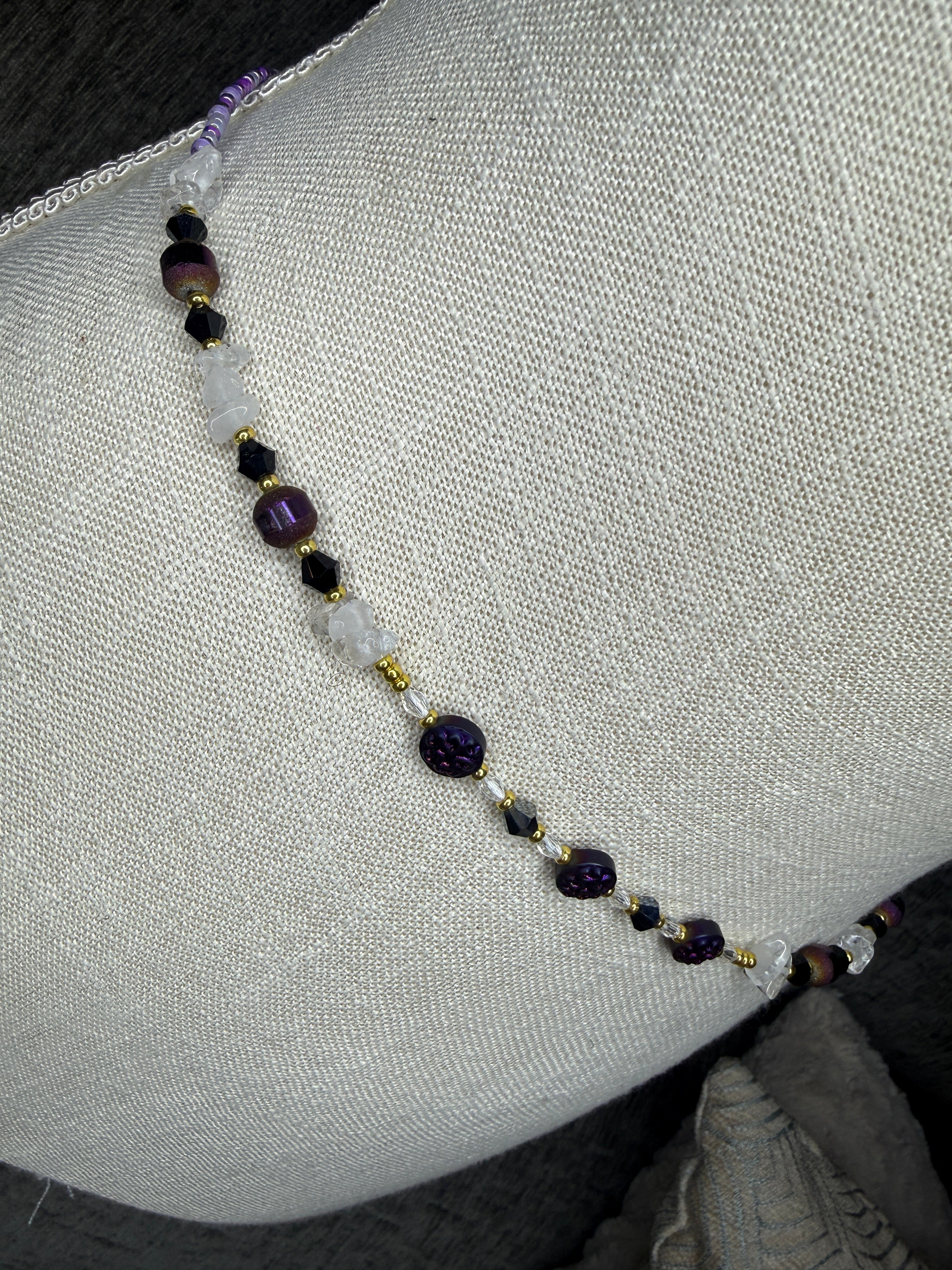 Purple Seadbead Waistbeads with Authentic Clear Quartz Crystals