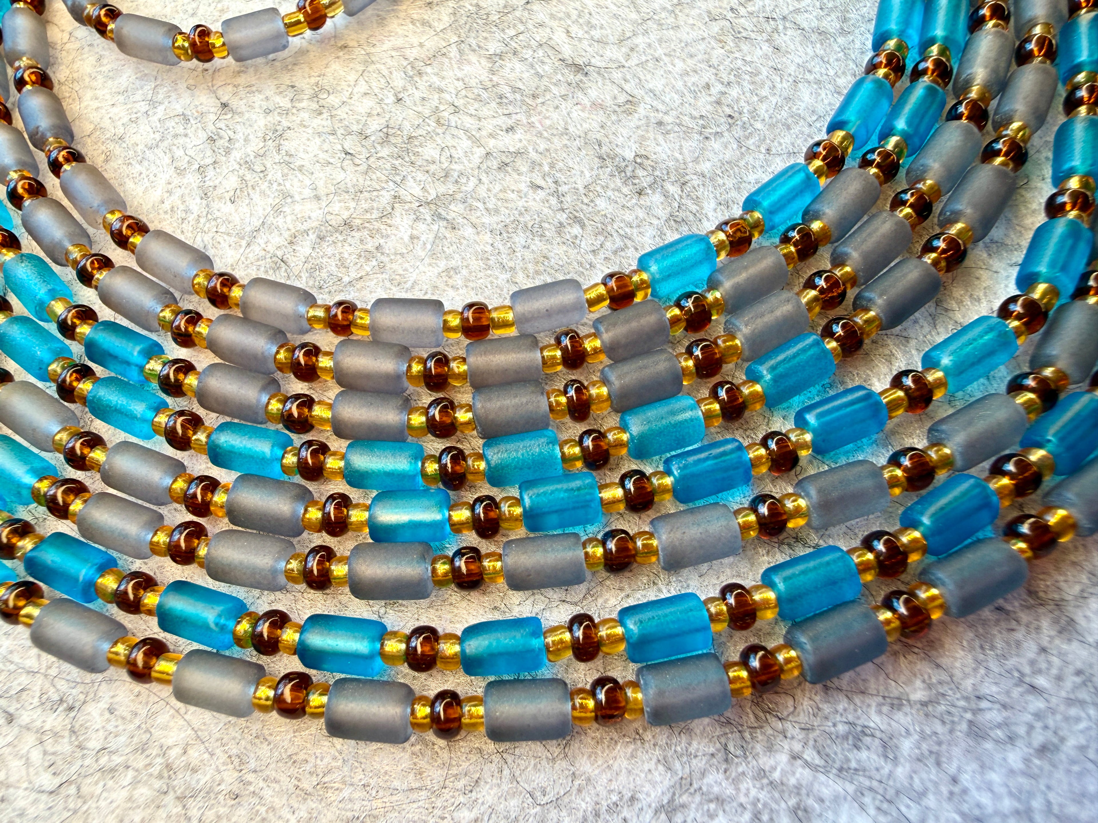 Gray Blue Tube Unique Waistbeads (Wire Only)