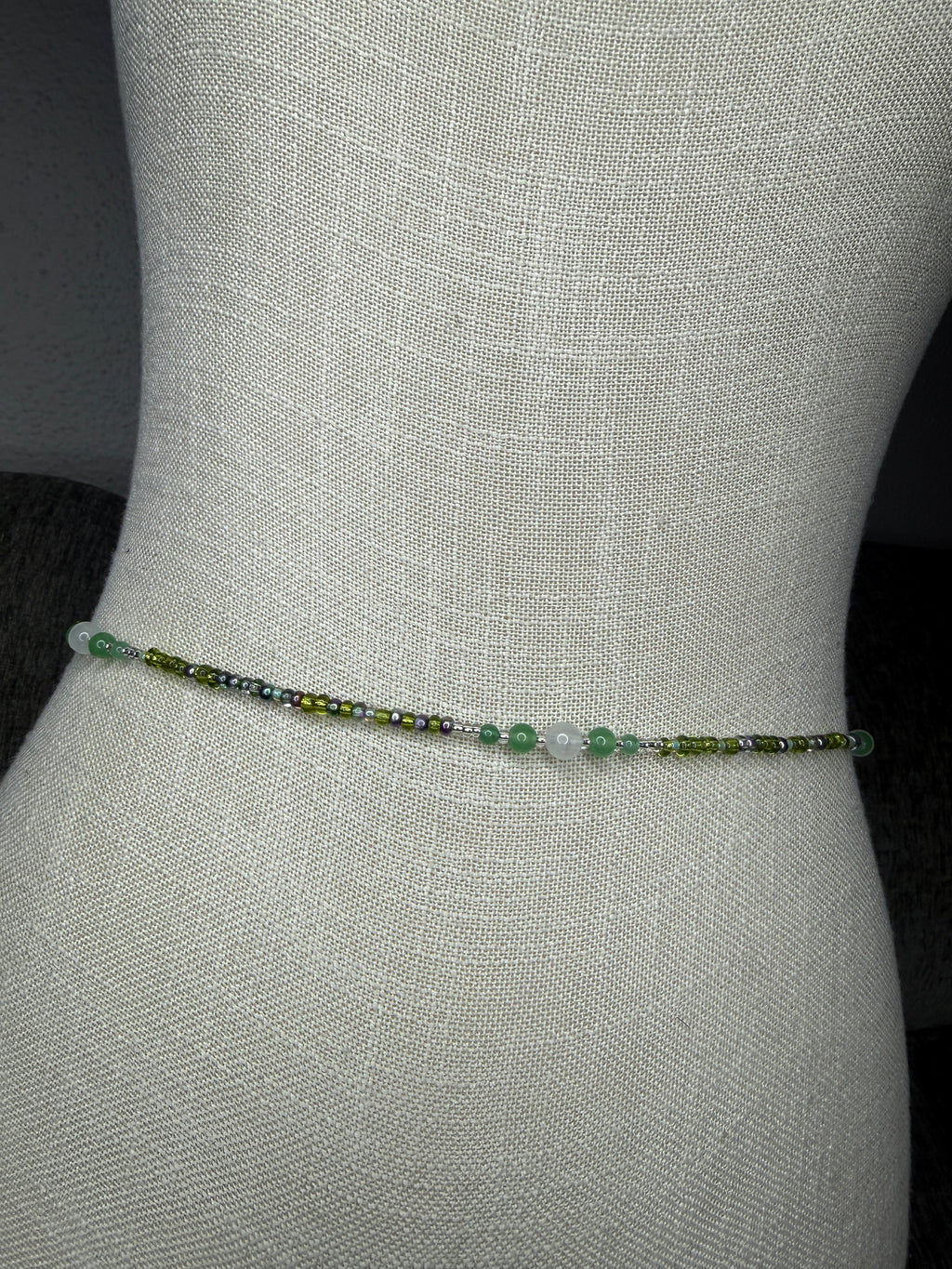 Green Clear Seadbead Waistbeads with Authentic Green Aventurine Crystals and Glow in the Dark Round Beads