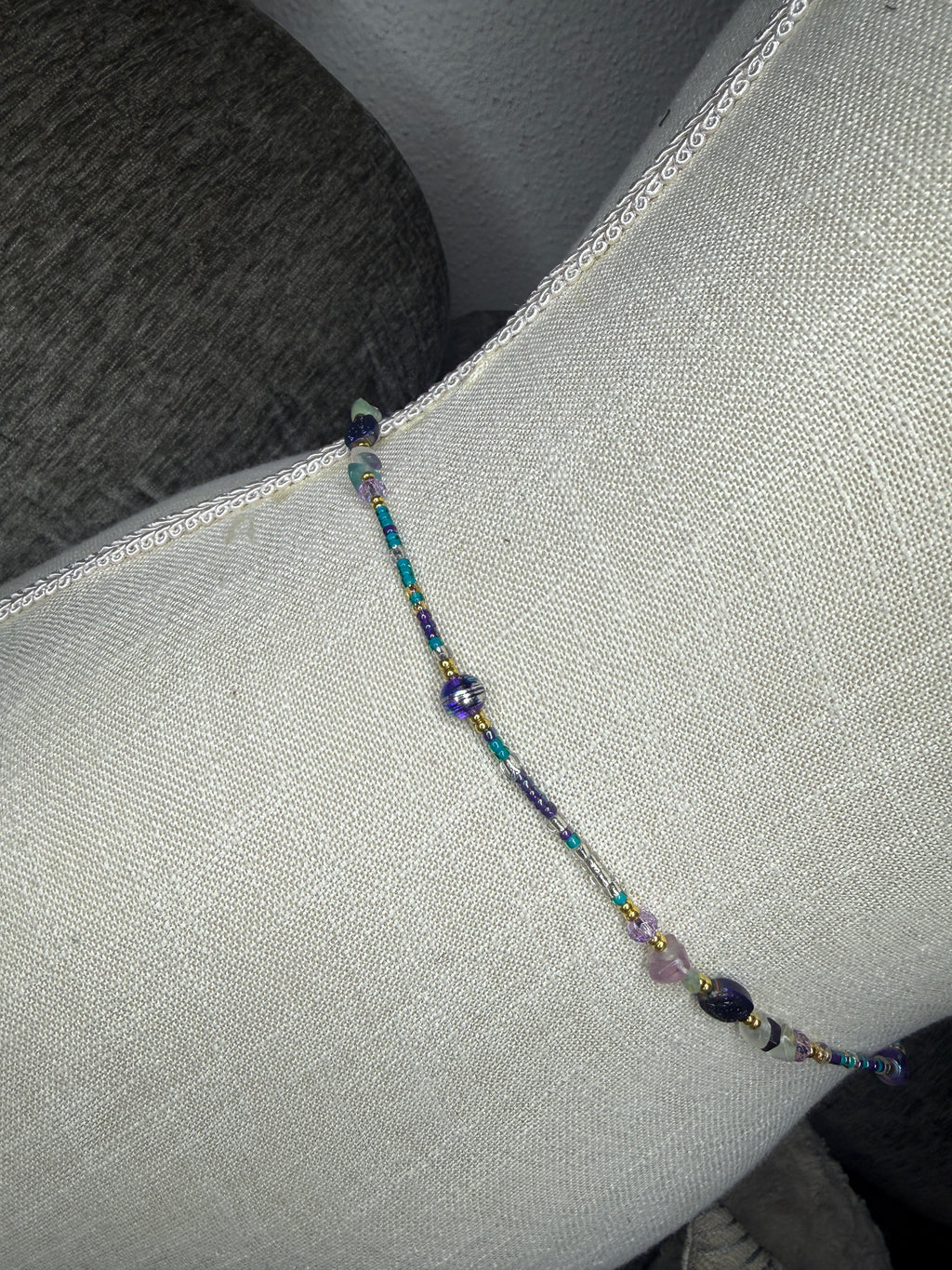 Purple Teal Seadbead Waistbeads with Authentic Fluorite Crystals