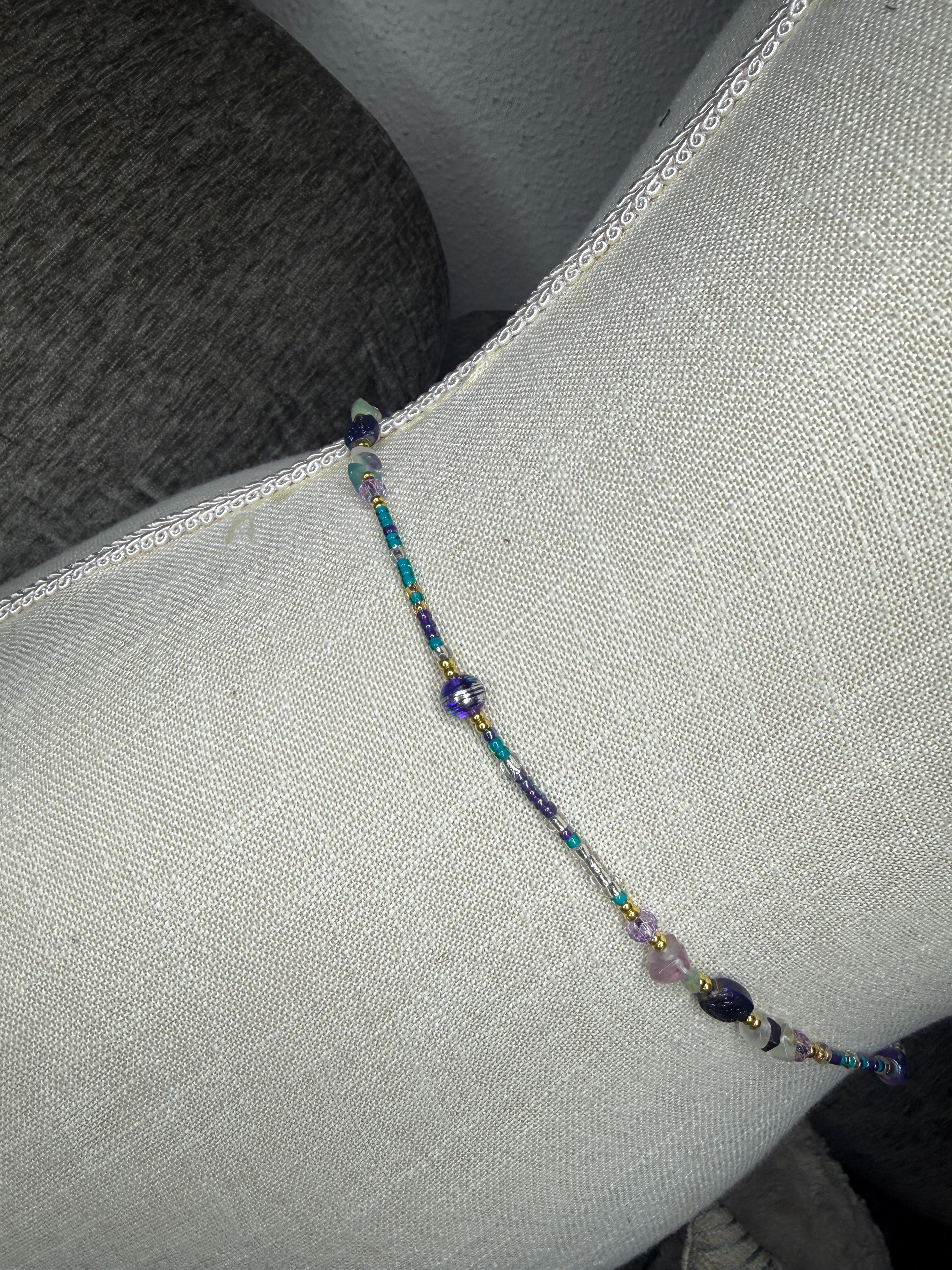 Purple Teal Seadbead Waistbeads with Authentic Fluorite Crystals