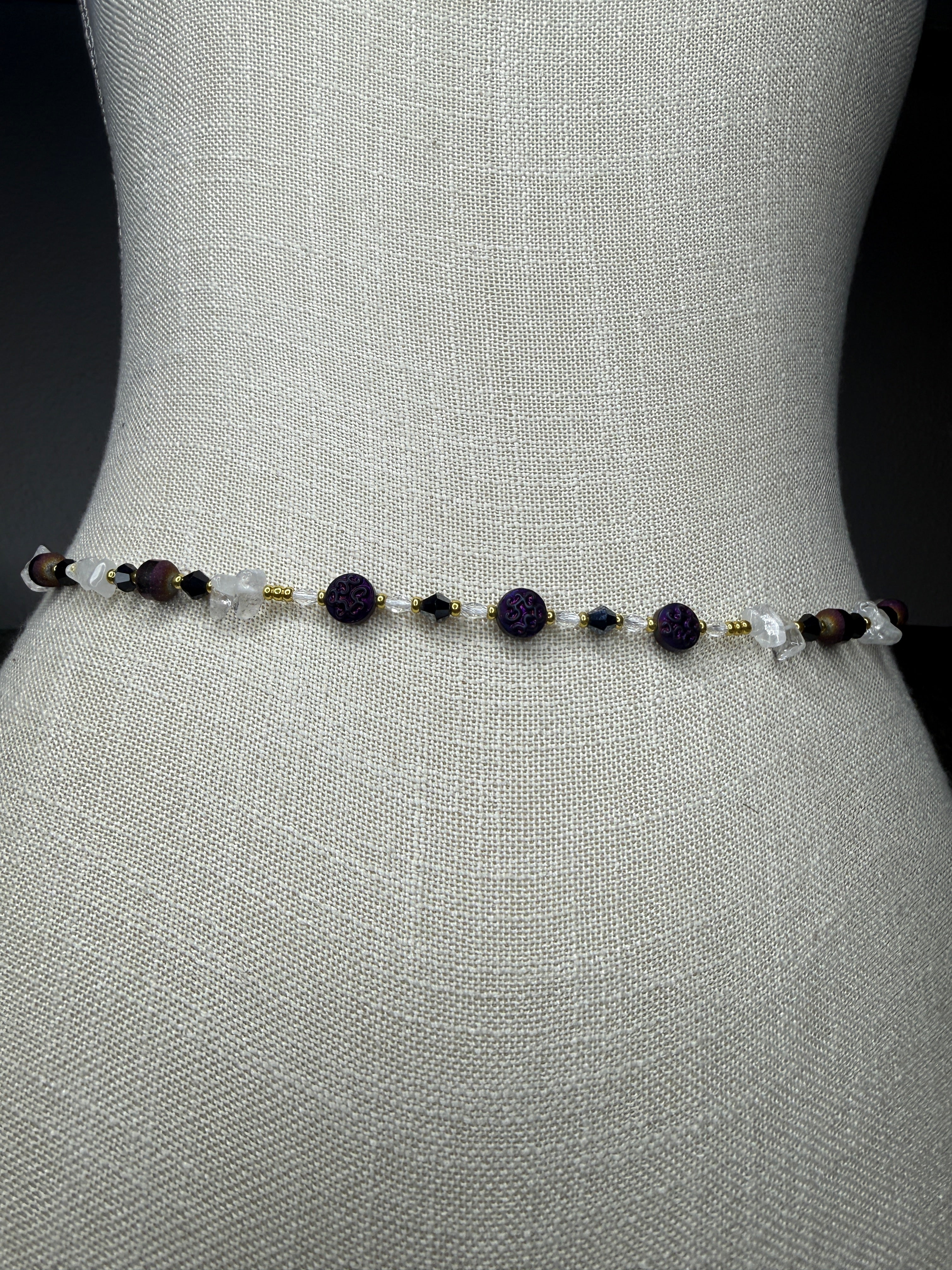 Purple Seadbead Waistbeads with Authentic Clear Quartz Crystals