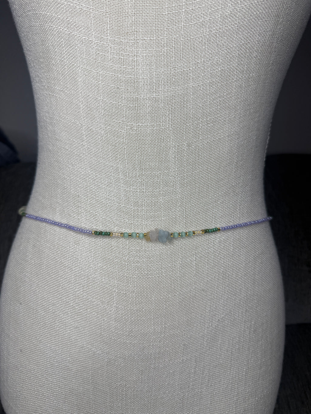Purple Green Seadbead Waistbeads with Morganite Crystals on Wire