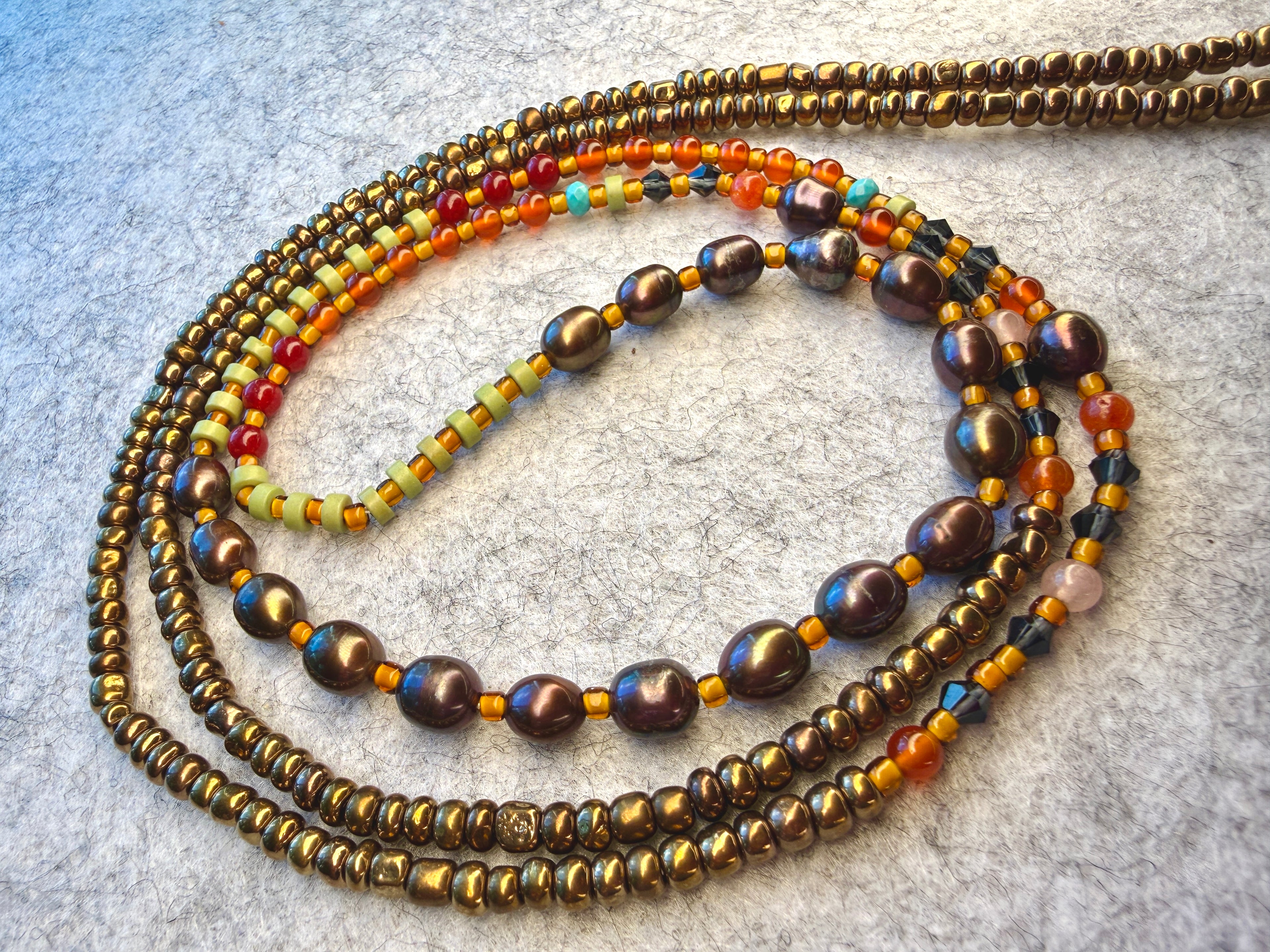 Bronze Multicolor Waistbeads with Freshwater Pearls