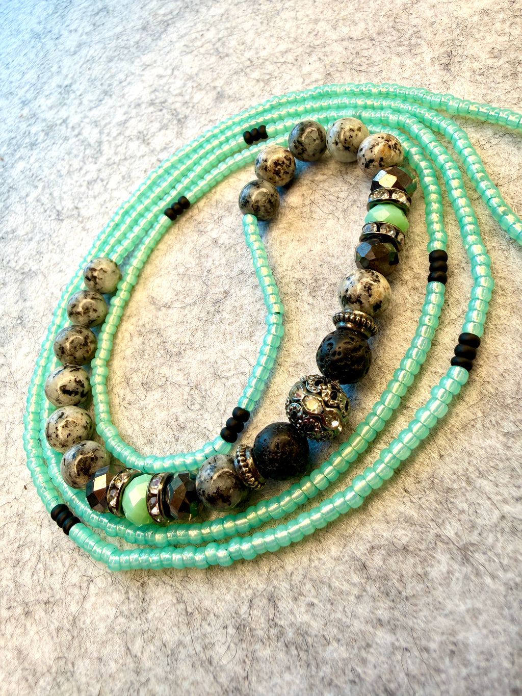 Turquoise Black Gray Waistbeads with Stone and Lava Stone