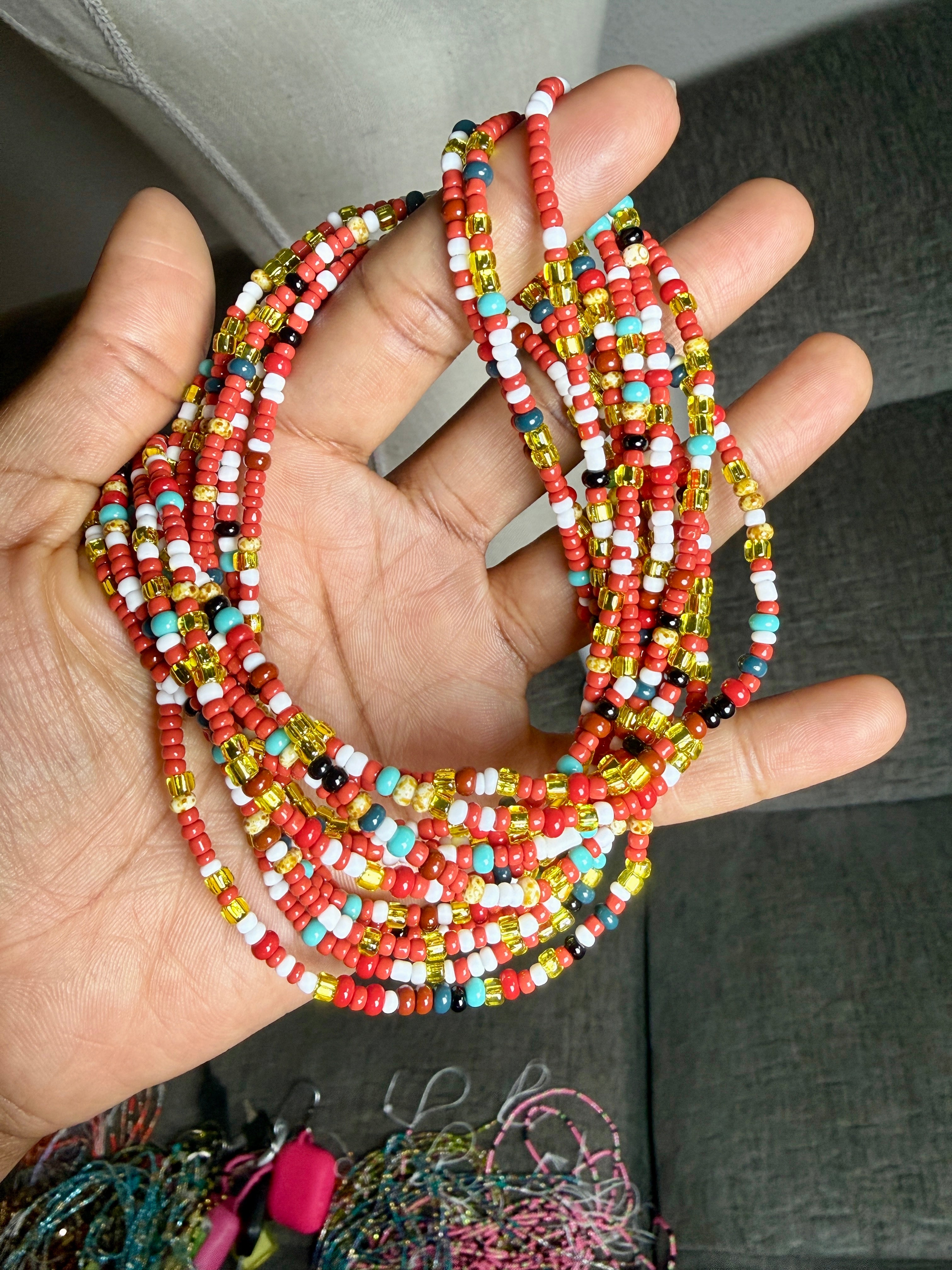 Red Multicolor Seadbead Waistbeads (Canvas)