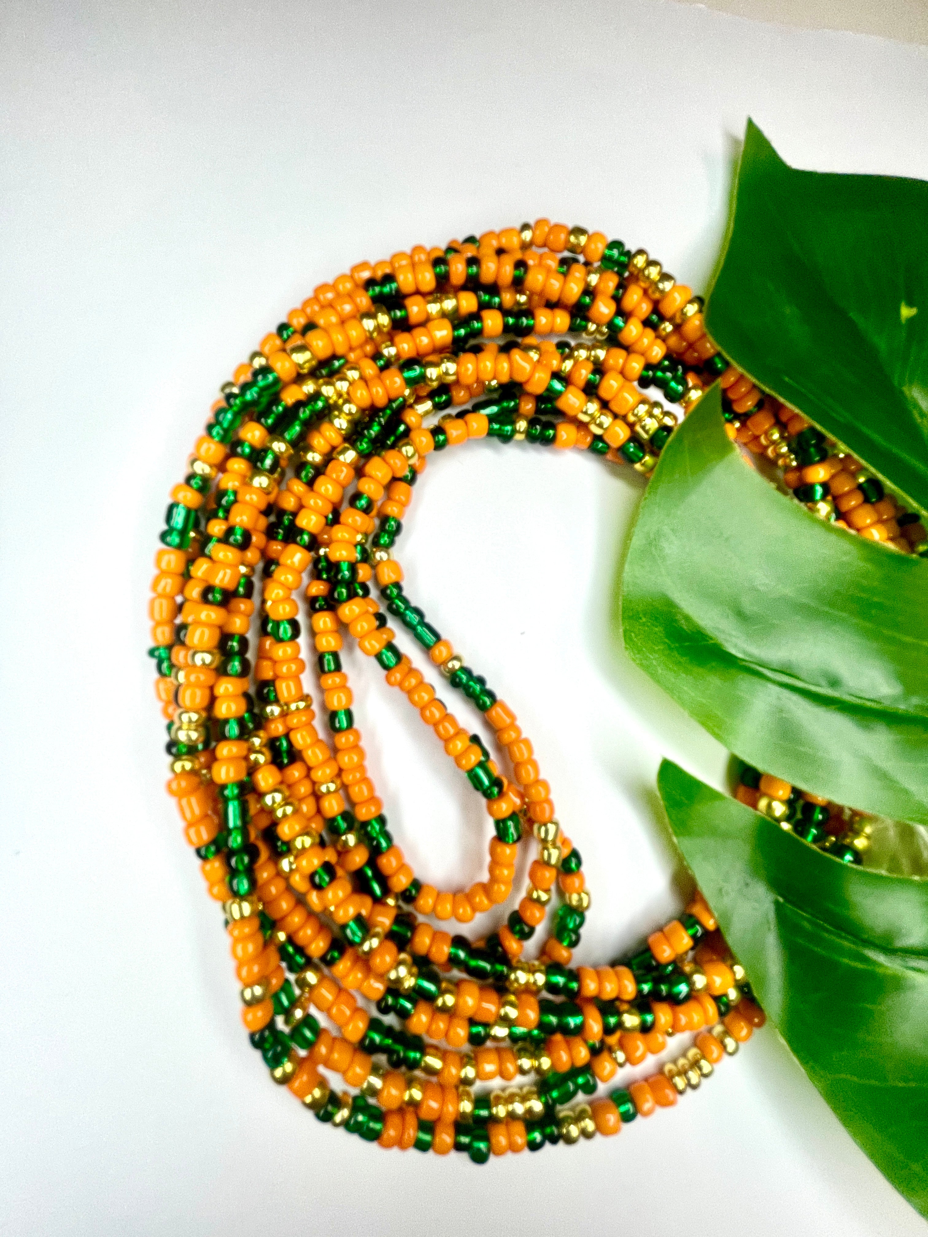 Orange Green Gold Seadbead Waistbeads (8)
