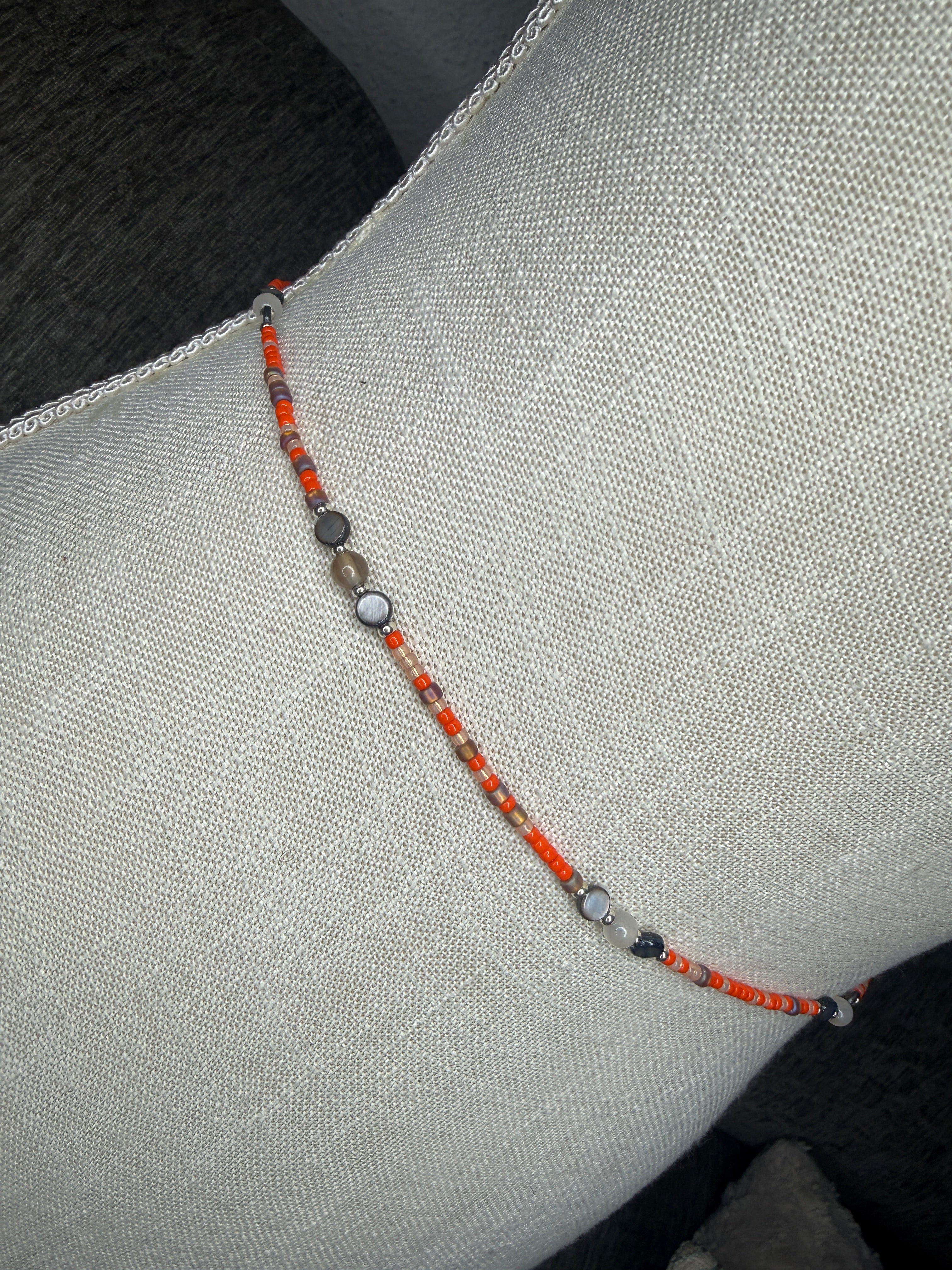 Orange Peach Tan Seadbead Waistbeads with Agate Crystals and Natural Shell Beads