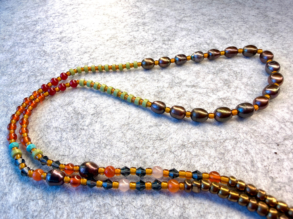 Bronze Multicolor Waistbeads with Freshwater Pearls