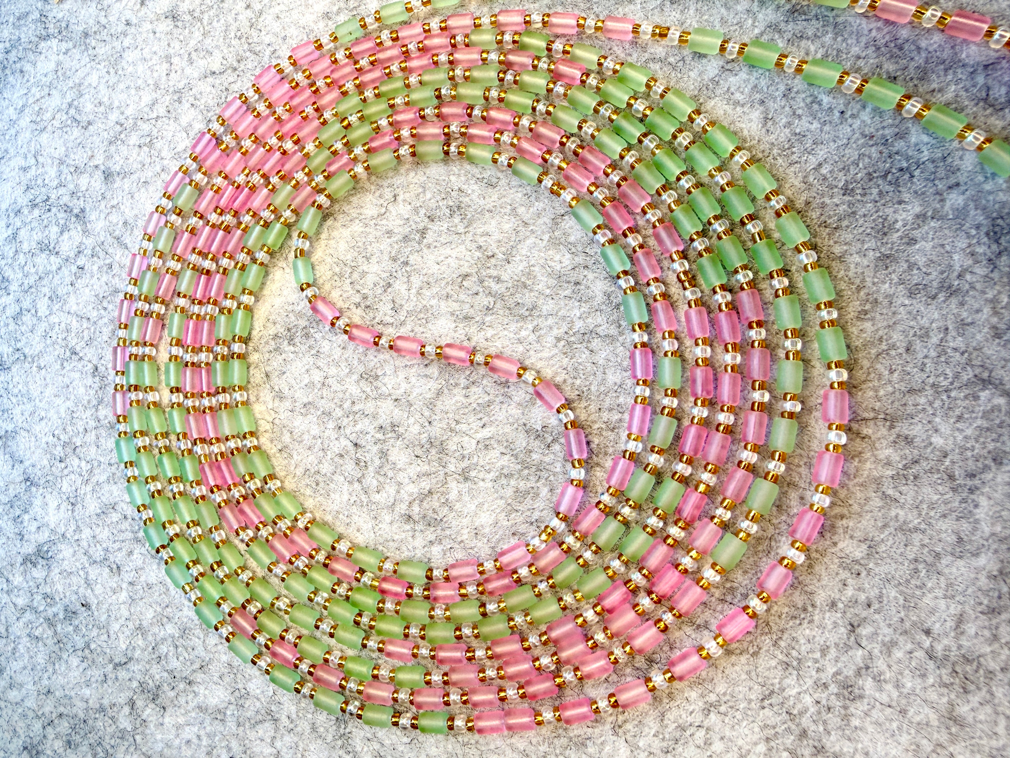 Pink Mint Green Tube Unique Waistbeads (Wire Only)