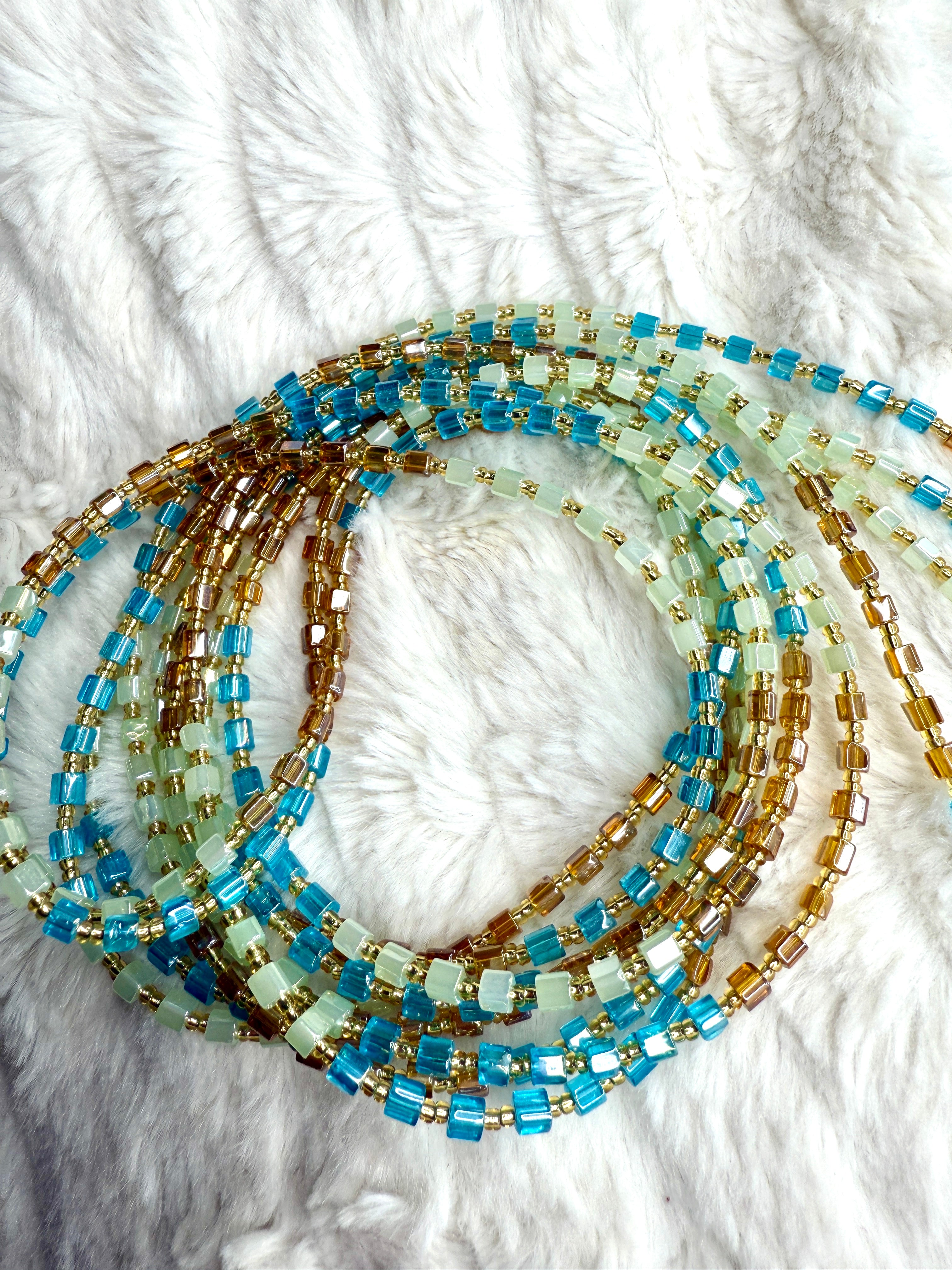 Blue Mint Green Brown Tortoise Seadbead Waistbeads on Wire