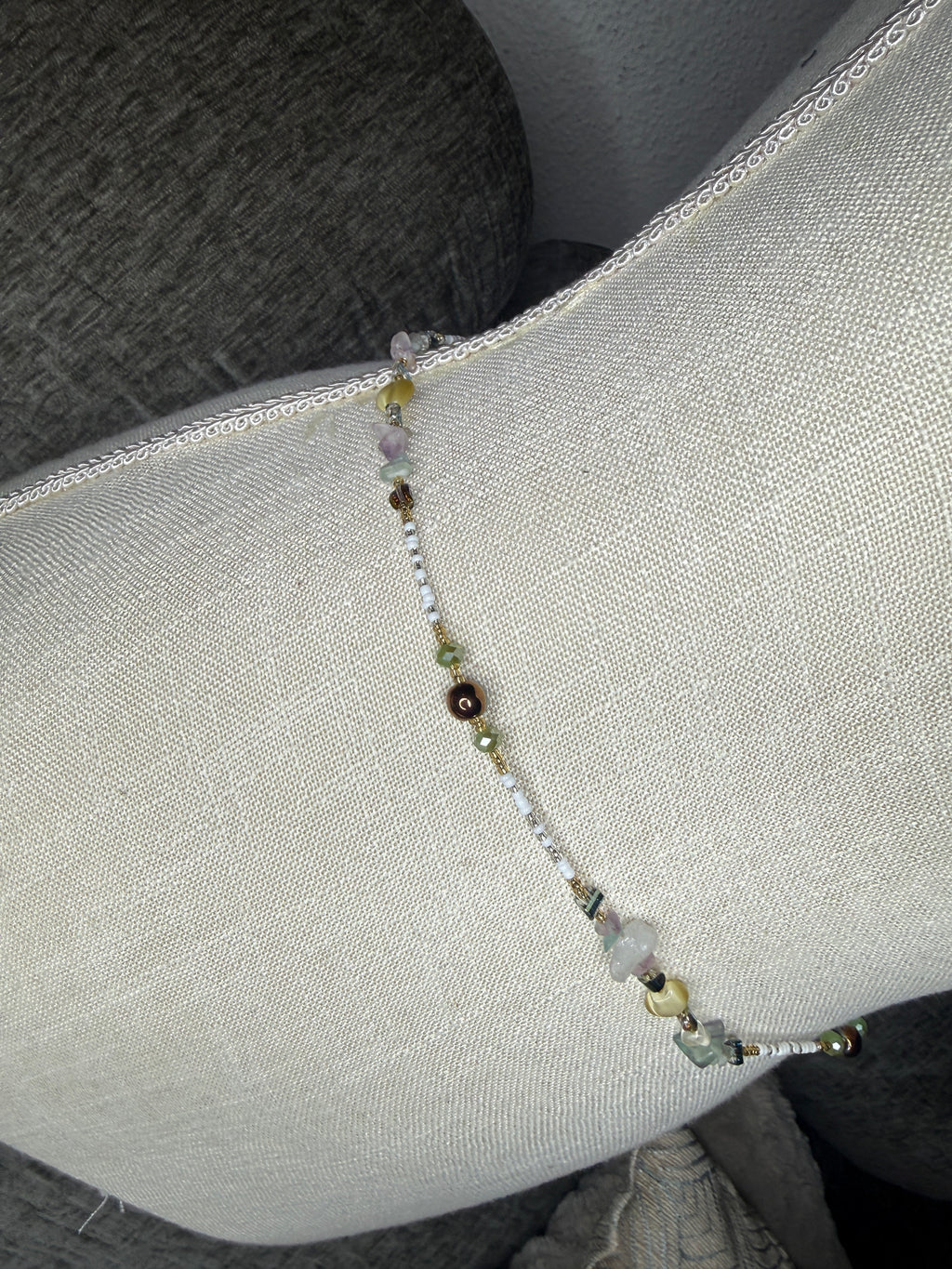 Multicolor Seadbead Waistbeads with Heart Crystals Accent Beads and Fluorite on Wire