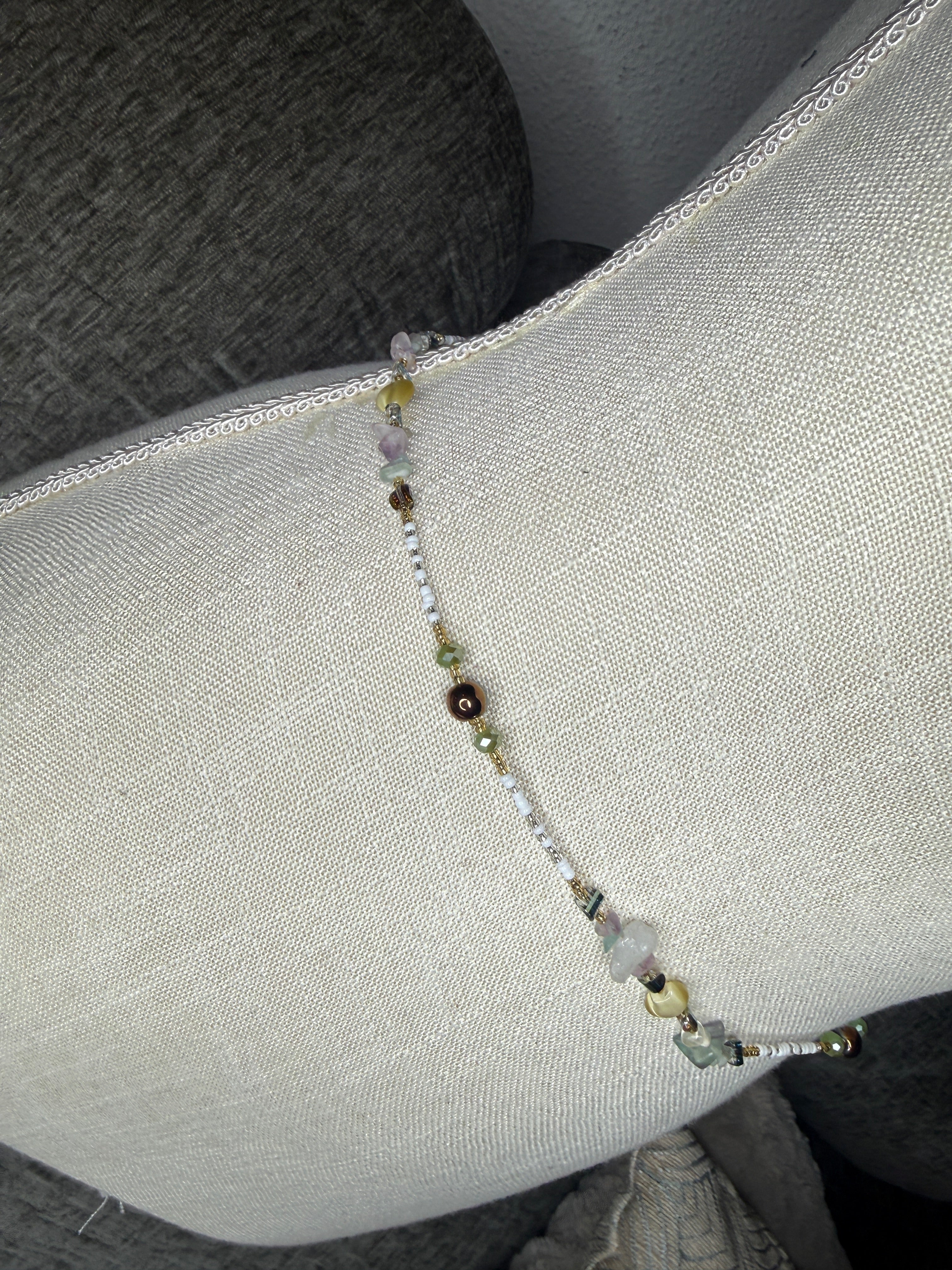 Multicolor Seadbead Waistbeads with Heart Crystals Accent Beads and Fluorite on Wire