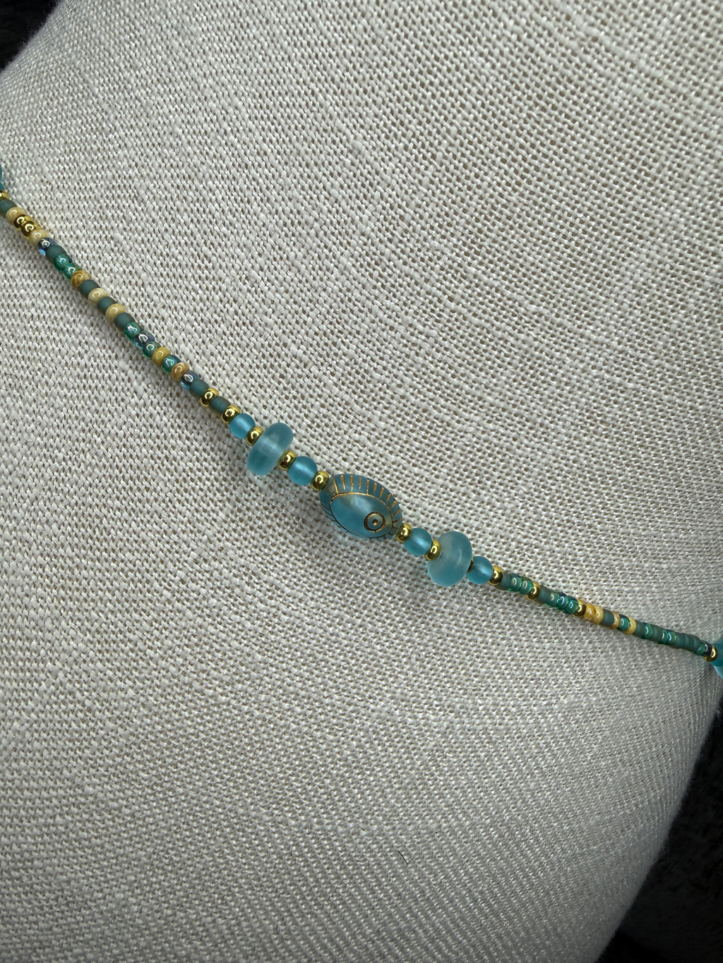 Turquoise Tan Seadbead Waistbeads with Accent Beads