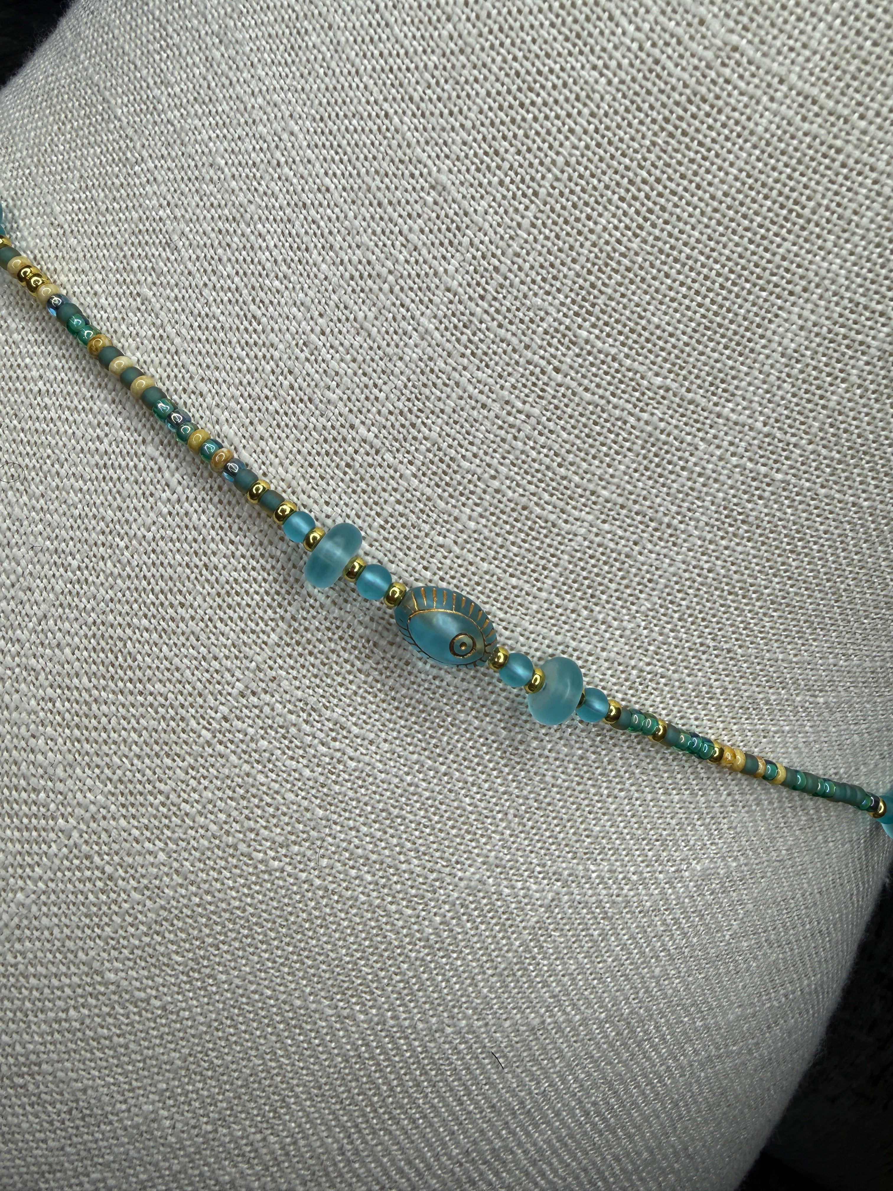 Turquoise Tan Seadbead Waistbeads with Accent Beads