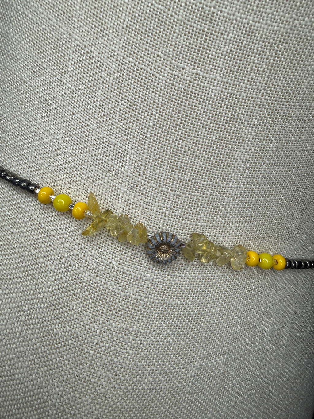 Metallic Silver Seadbead Waistbeads with Authentic Citrine Crystals and Sunflower Accent Bead