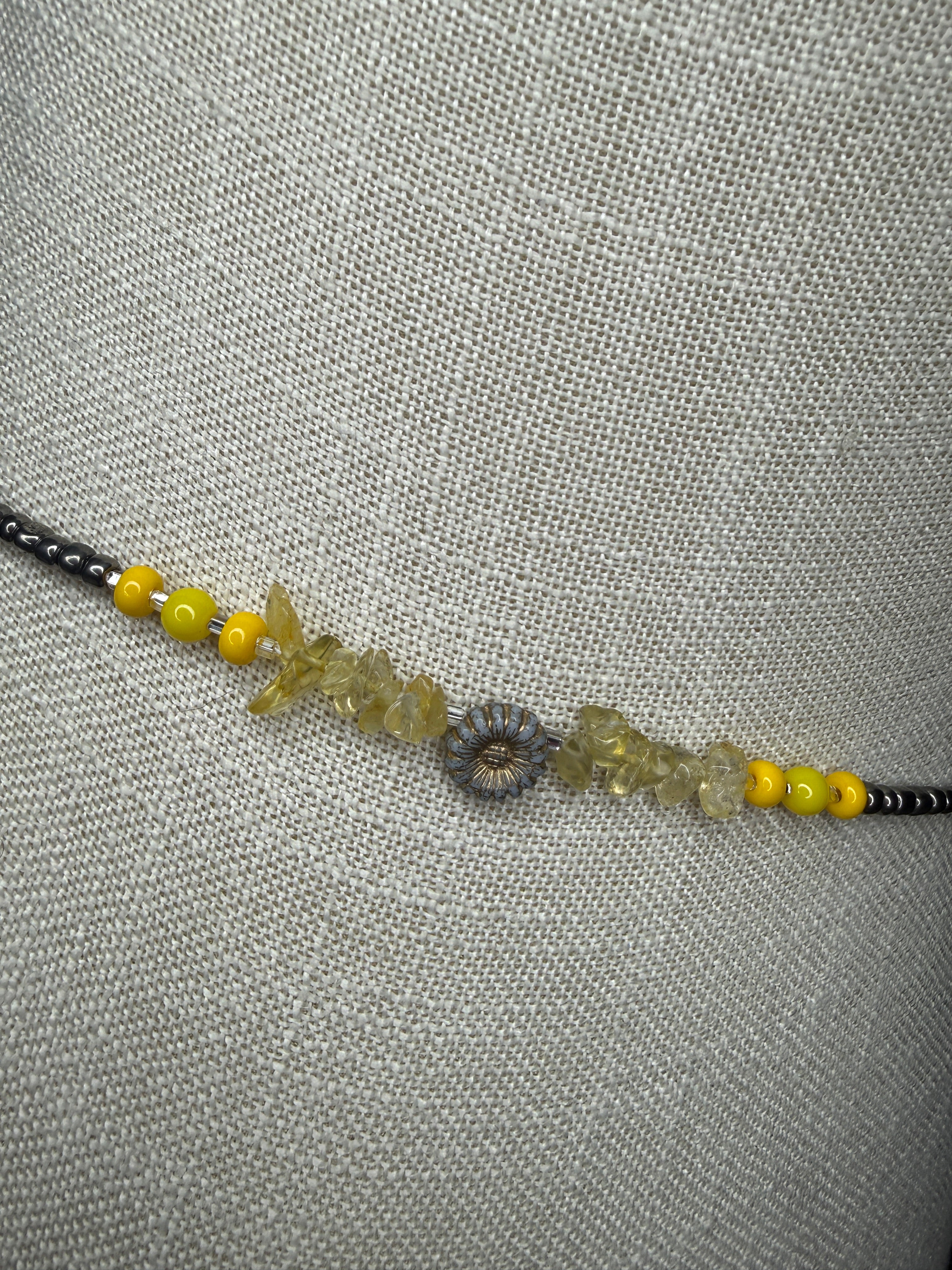 Metallic Silver Seadbead Waistbeads with Authentic Citrine Crystals and Sunflower Accent Bead