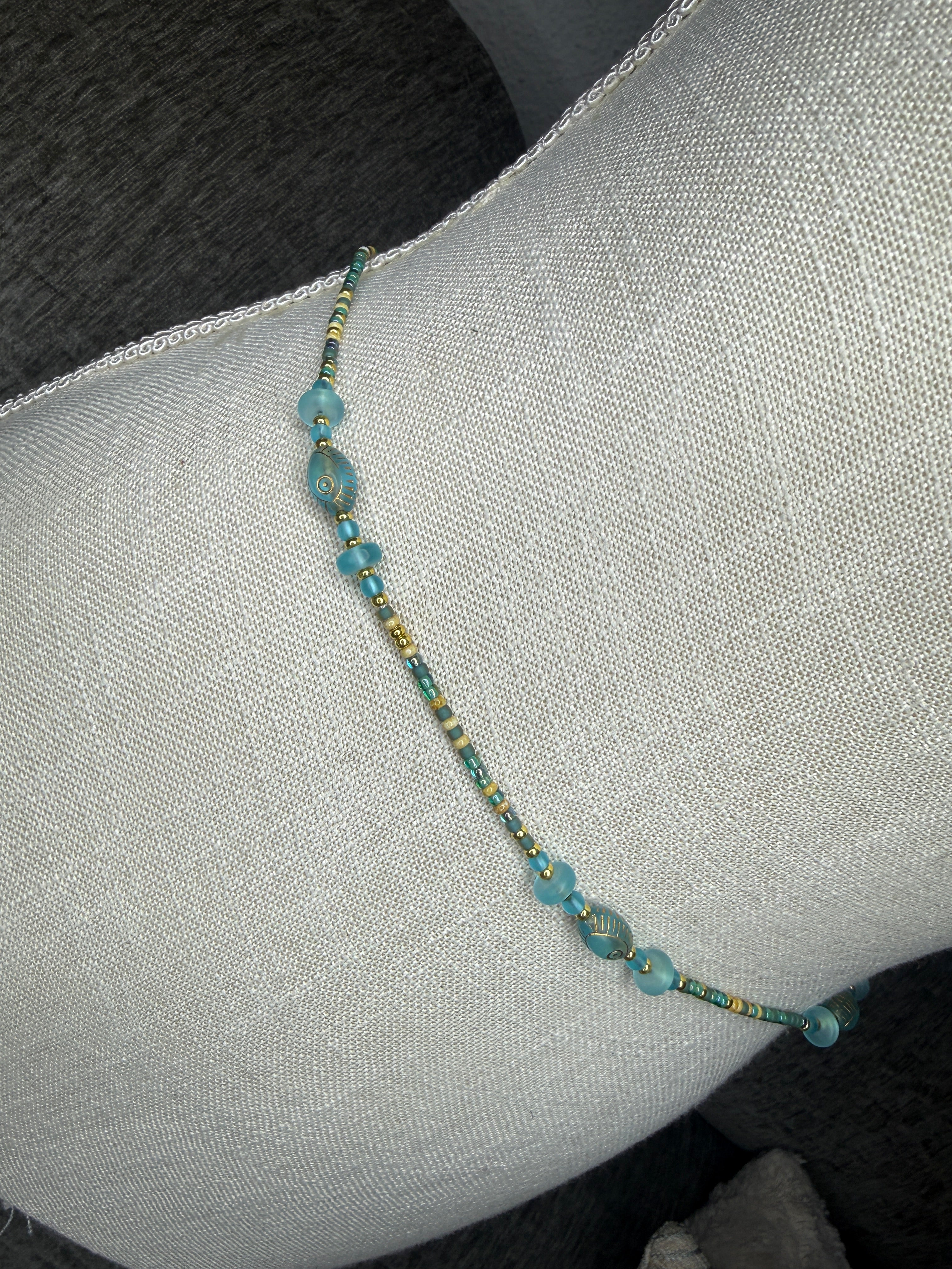 Turquoise Tan Seadbead Waistbeads with Accent Beads
