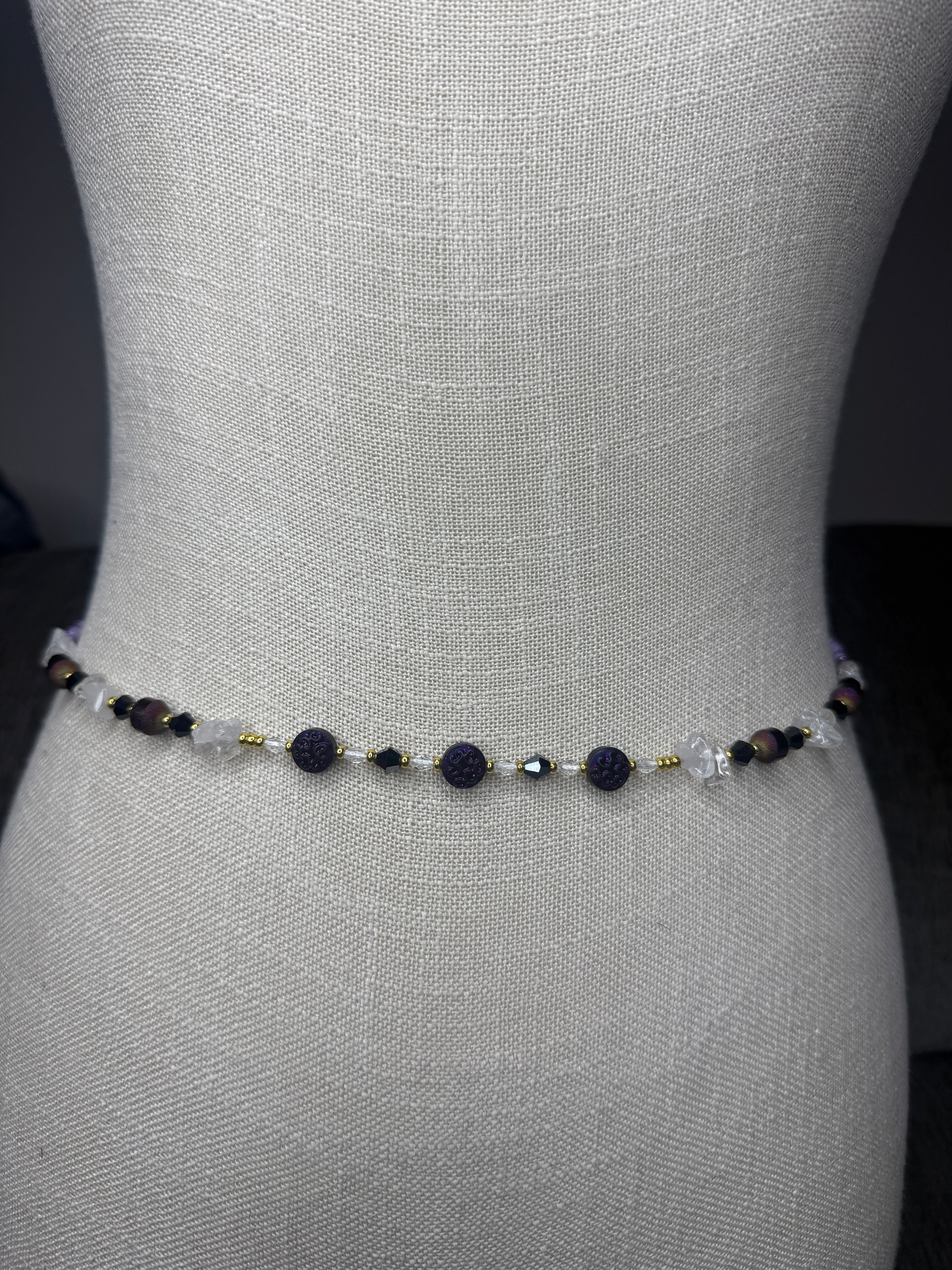 Purple Seadbead Waistbeads with Authentic Clear Quartz Crystals