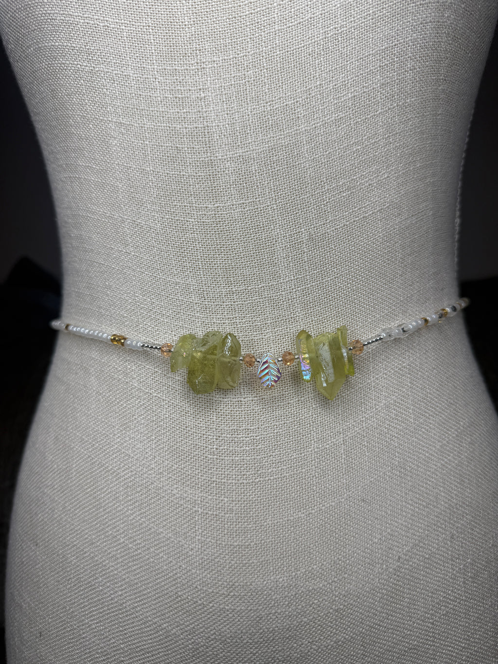 White Gold Seadbead Waistbeads with Quartz Crystal Chunks