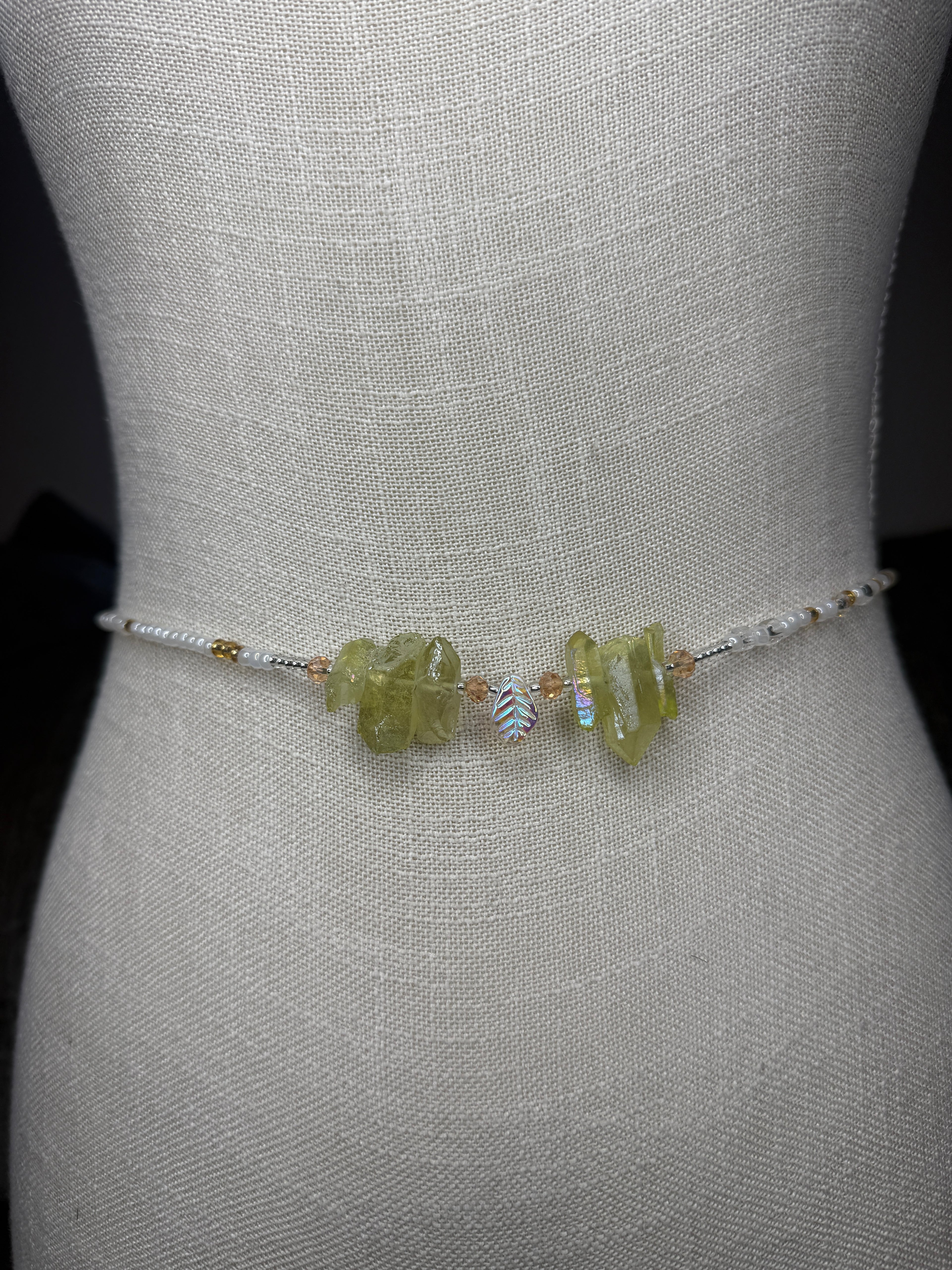 White Gold Seadbead Waistbeads with Quartz Crystal Chunks