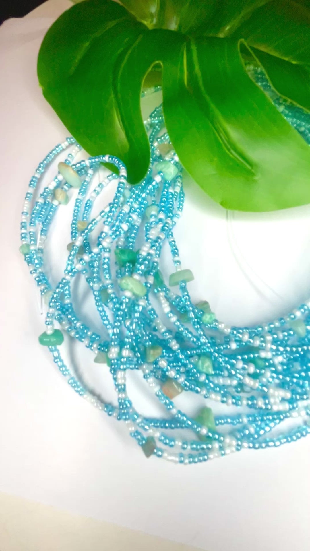 Blue White Seadbead Waistbeads with Amazonite for Communication on Wire