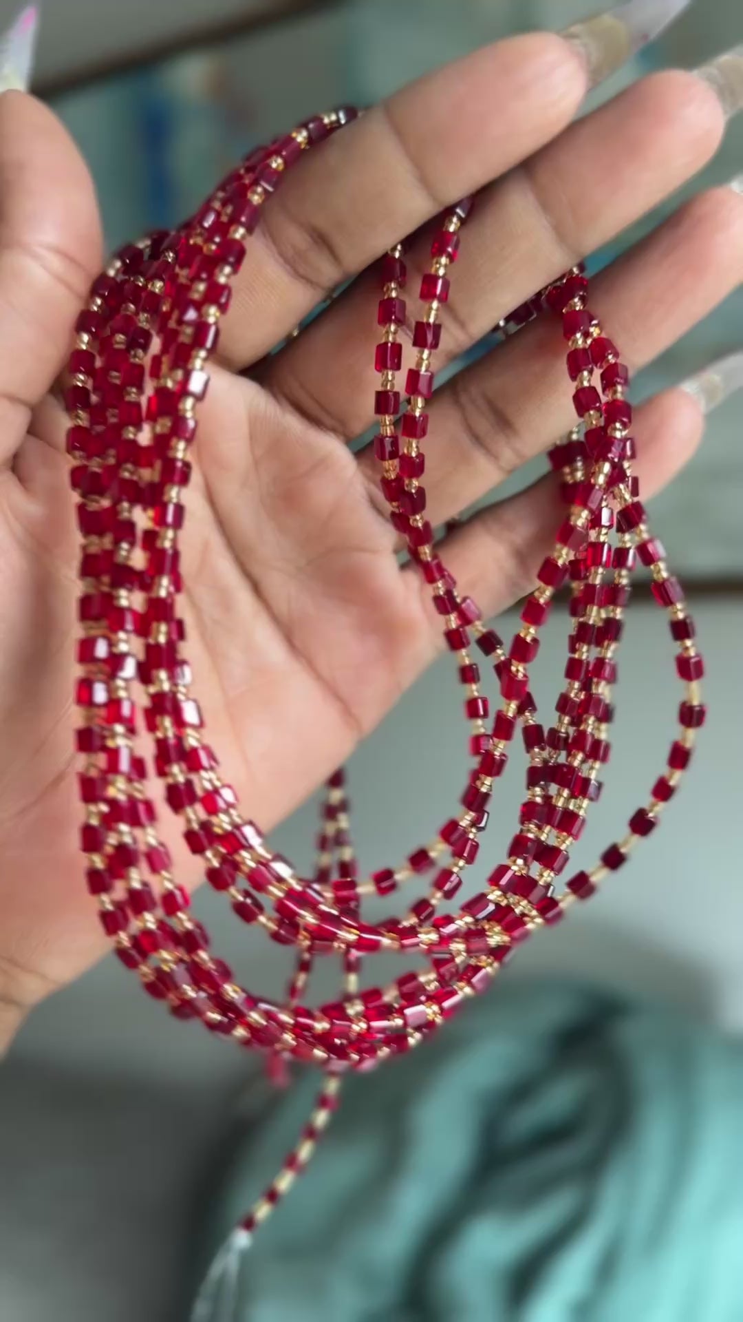 Burgundy Ruby Gold Seadbead Waistbeads on Wire