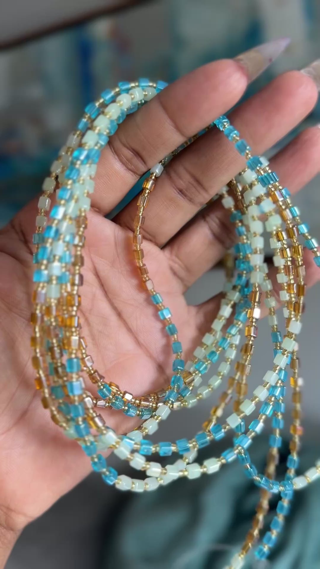 Blue Mint Green Brown Tortoise Seadbead Waistbeads on Wire